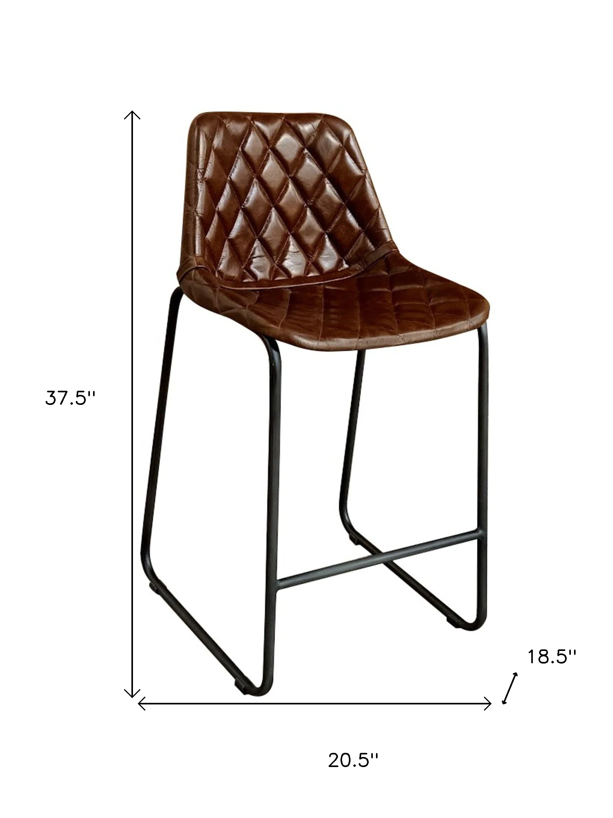 Brown and Black Leather and Iron Counter Height Bar Chair By Homeroots - Image 5