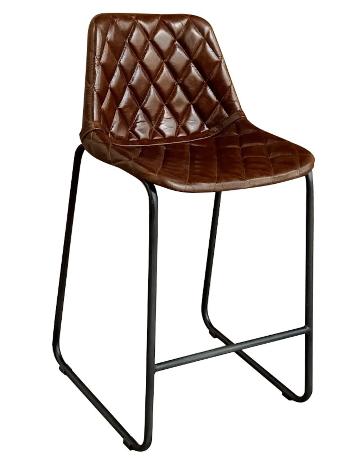 Brown and Black Leather and Iron Counter Height Bar Chair By Homeroots - Image 6