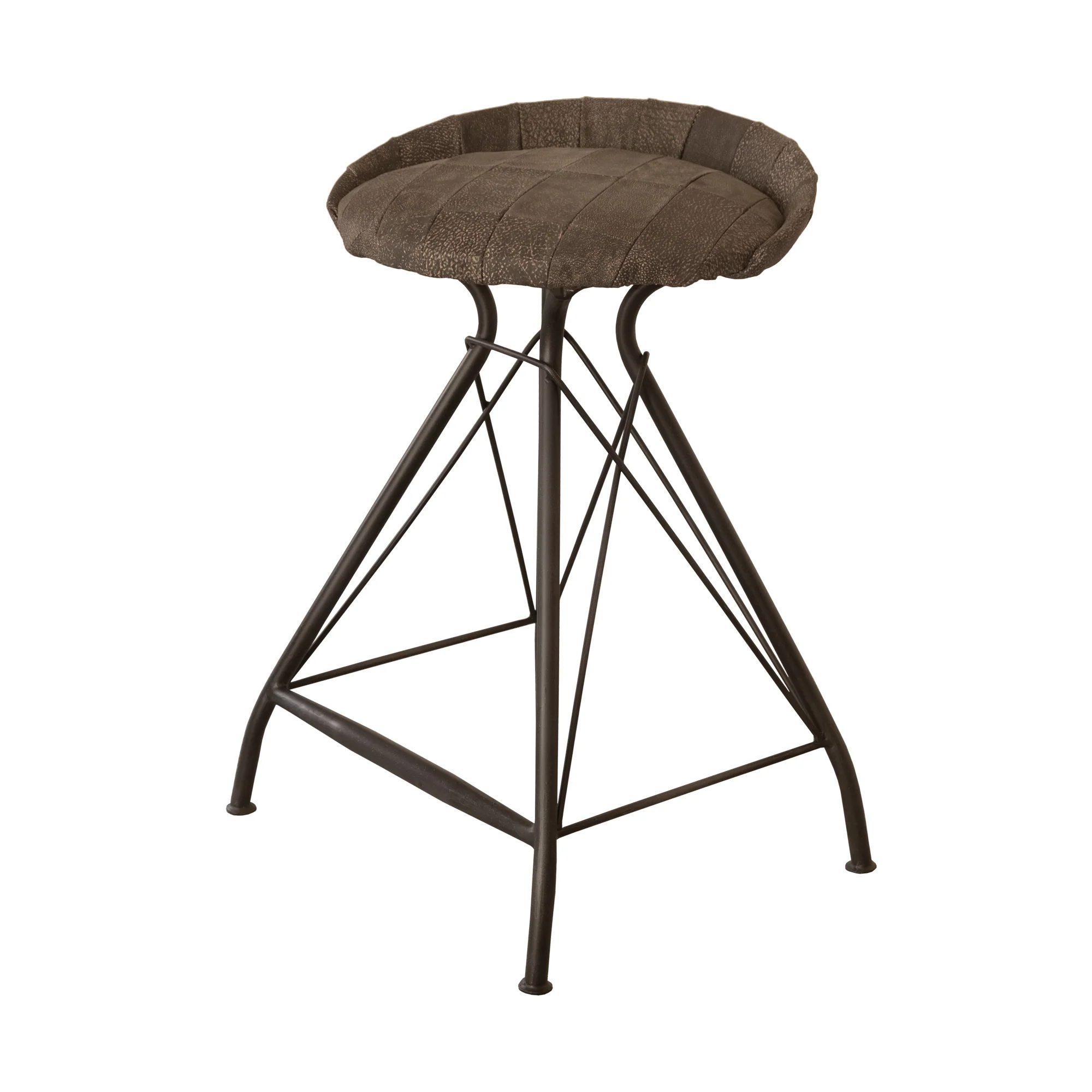 Brown and Black Leather and Iron Low Back Counter Height Swivel Bar Chair By Homeroots - Image 2