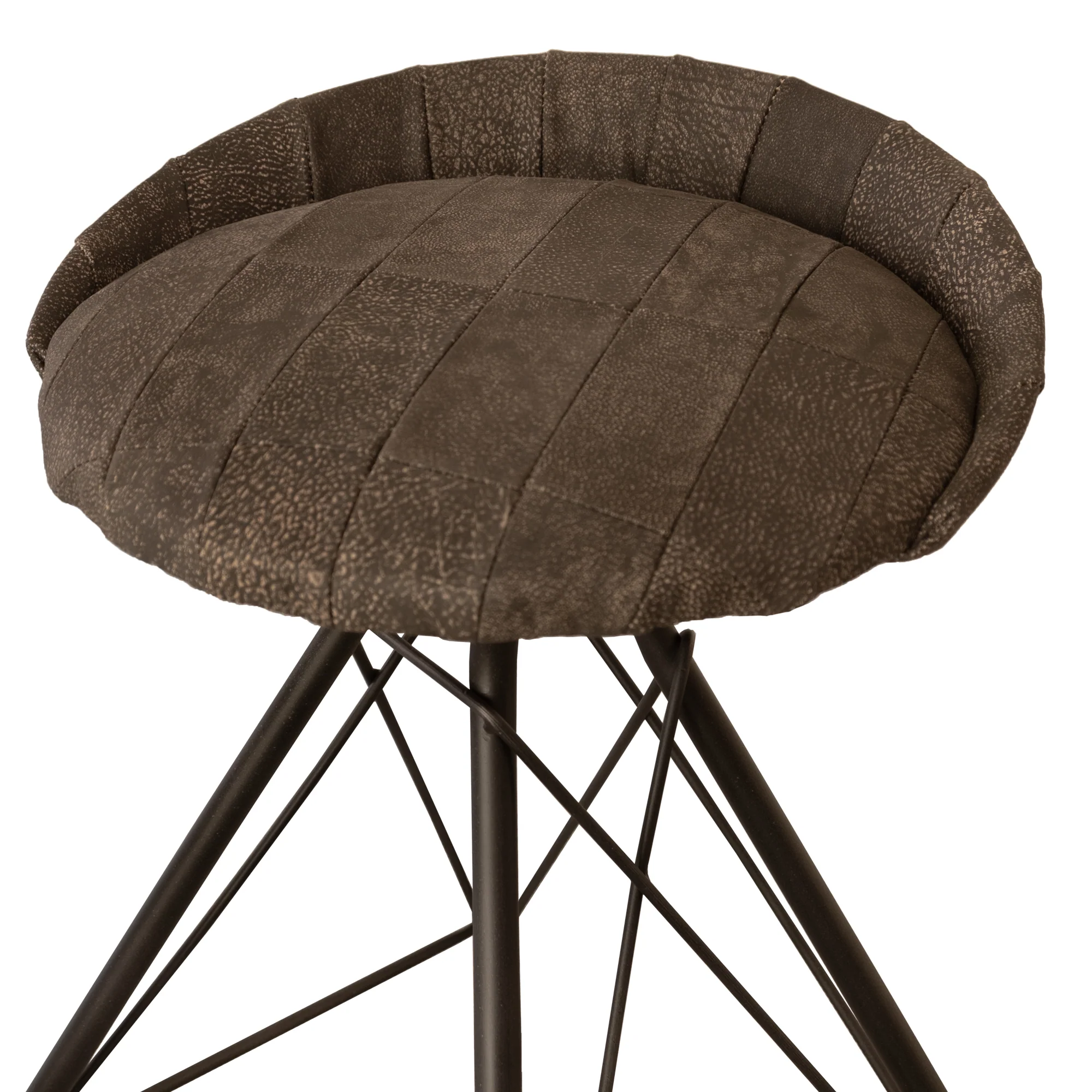 Brown and Black Leather and Iron Low Back Counter Height Swivel Bar Chair By Homeroots - Image 3