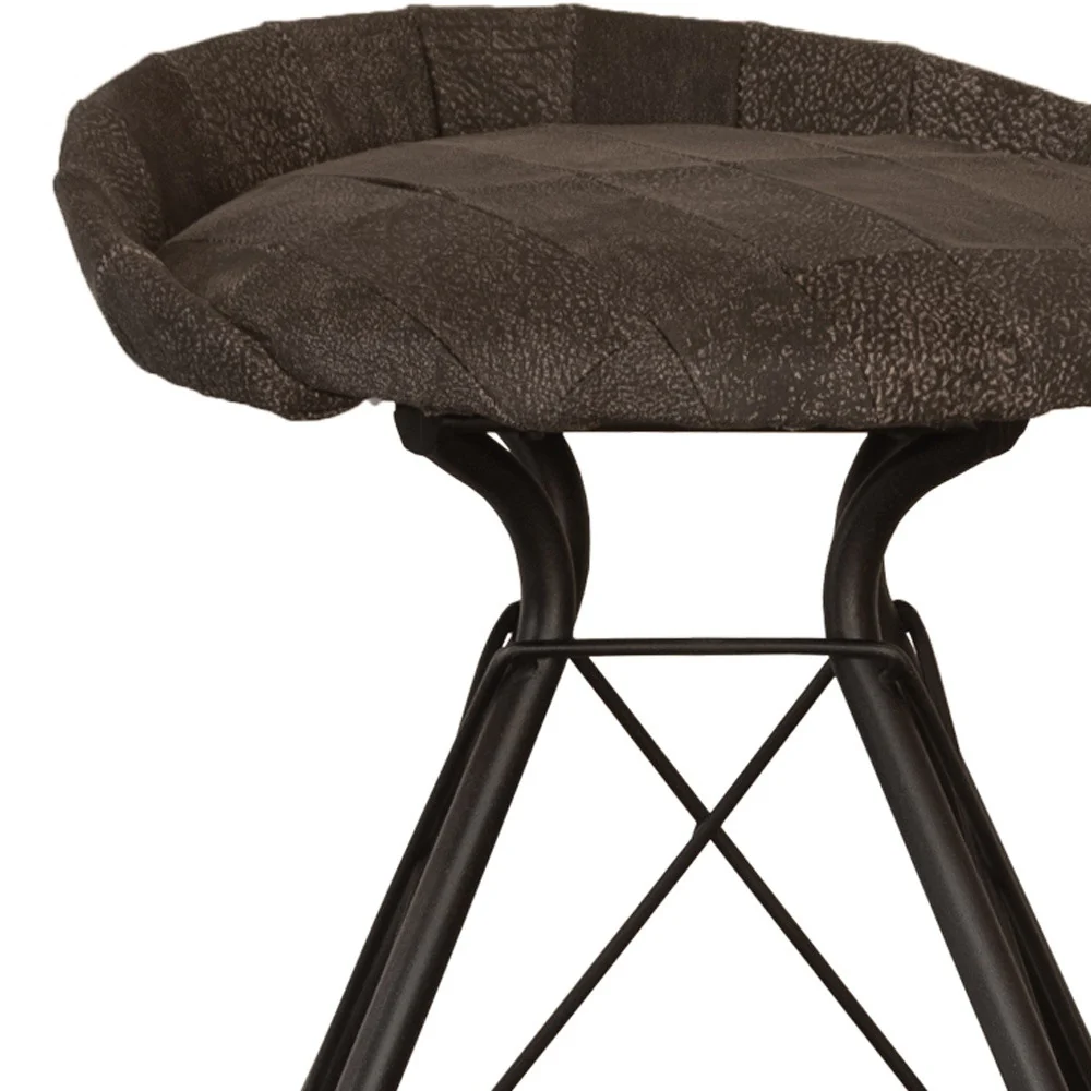 Brown and Black Leather and Iron Low Back Counter Height Swivel Bar Chair By Homeroots - Image 4