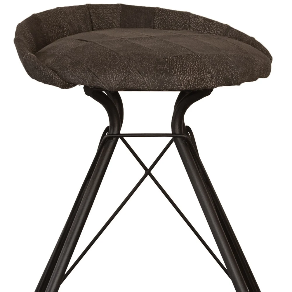 Brown and Black Leather and Iron Low Back Counter Height Swivel Bar Chair By Homeroots - Image 5