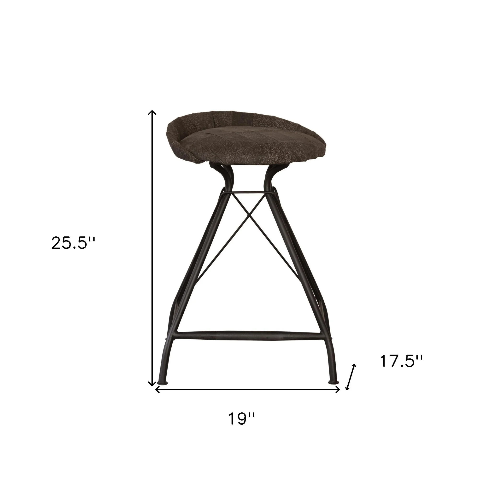 Brown and Black Leather and Iron Low Back Counter Height Swivel Bar Chair By Homeroots - Image 7
