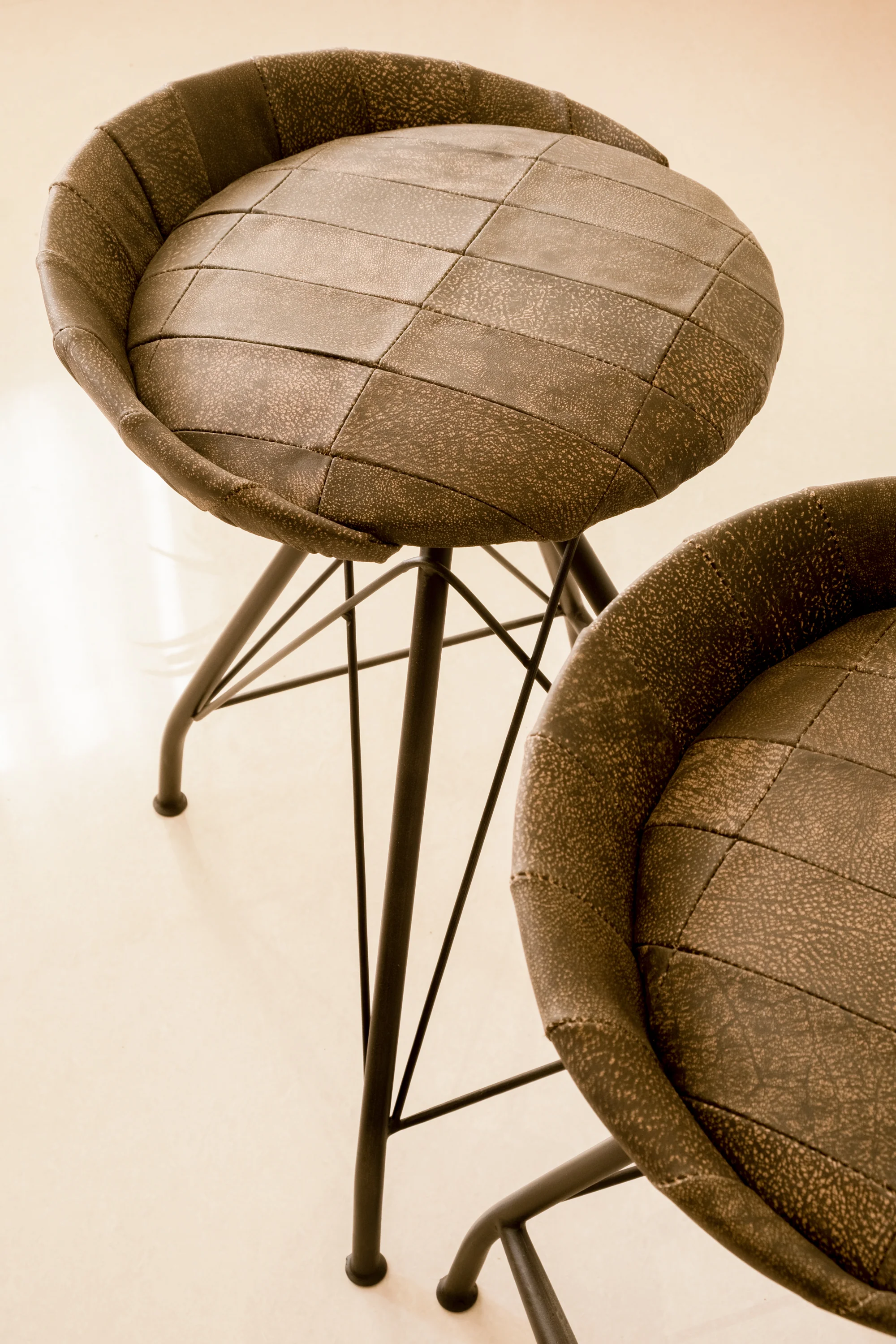 Brown and Black Leather and Iron Low Back Counter Height Swivel Bar Chair By Homeroots - Image 8
