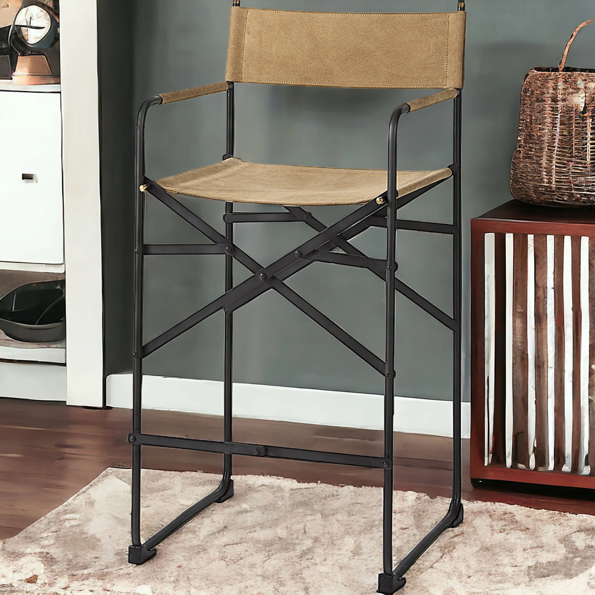 Brown And Black Leather And Metal Bar Chair By Homeroots - Image 2