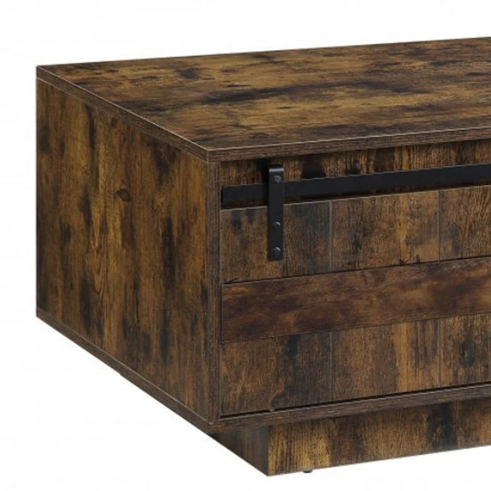Brown and Black Melamine Veneer And Wood Coffee Table With Drawer And Shelf By Homeroots - Image 4