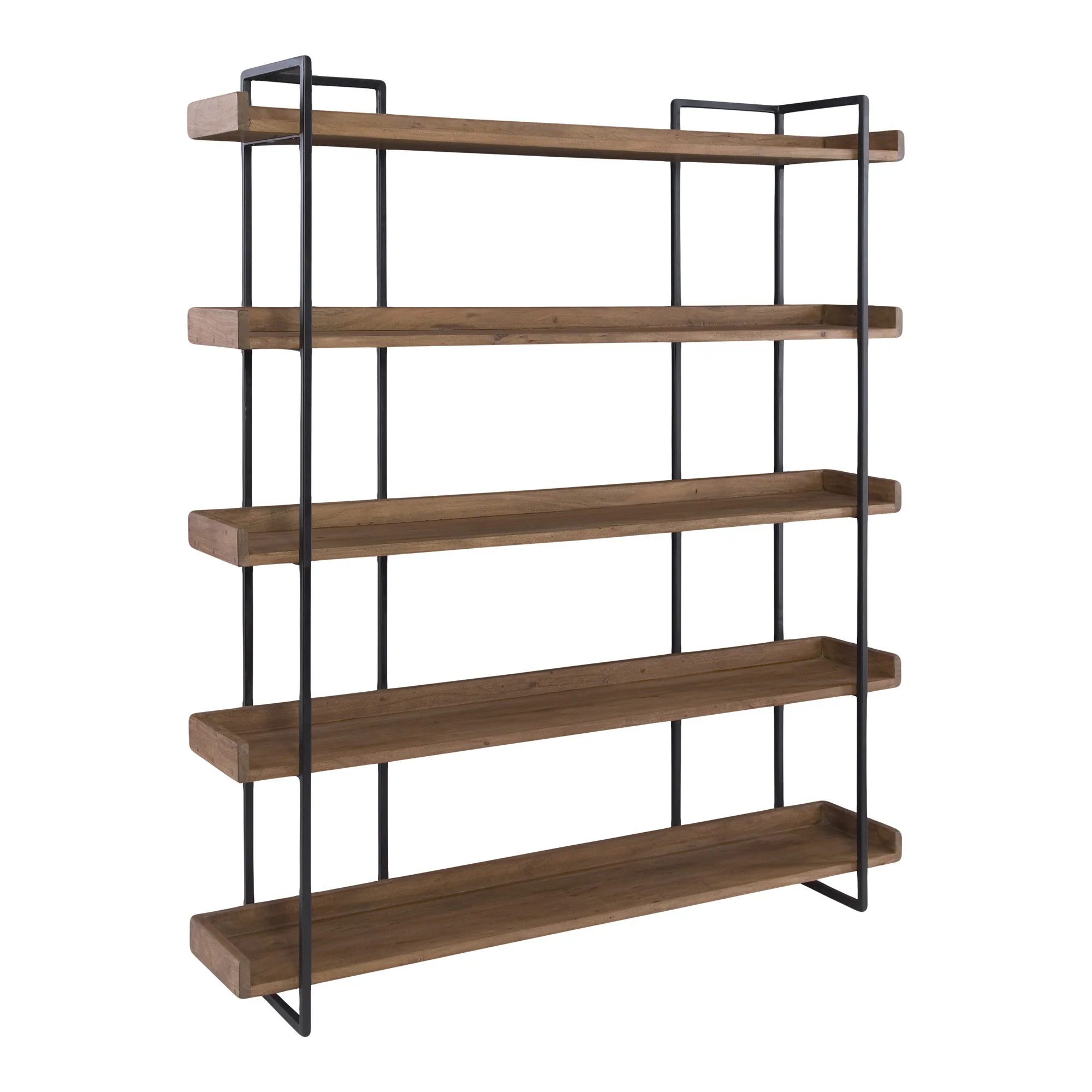 Brown and Black Metal and Wood Five Tier Bookcase By Homeroots - Image 2