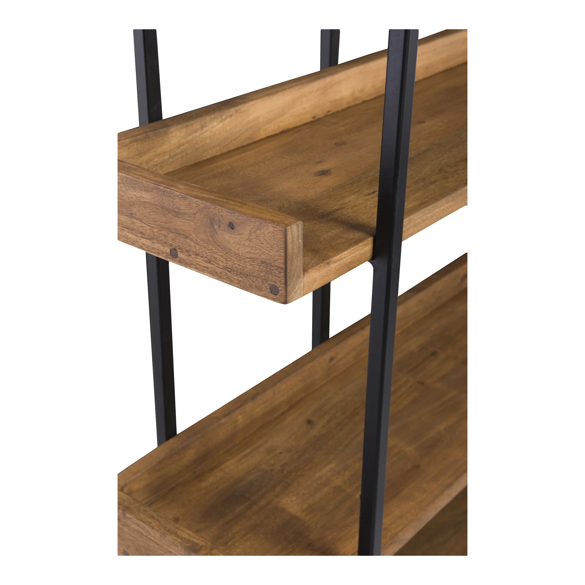 Brown and Black Metal and Wood Five Tier Bookcase By Homeroots - Image 3