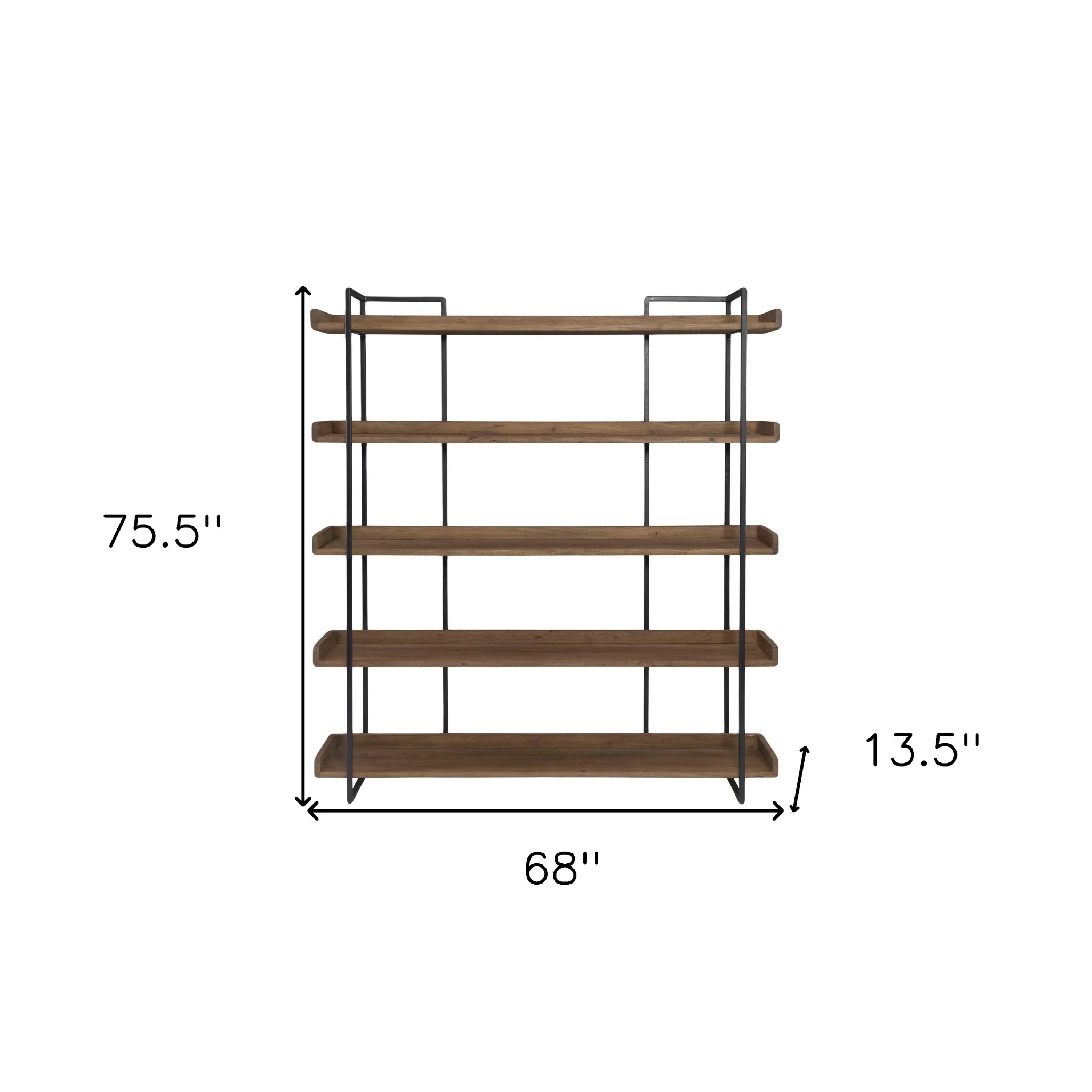 Brown and Black Metal and Wood Five Tier Bookcase By Homeroots - Image 4