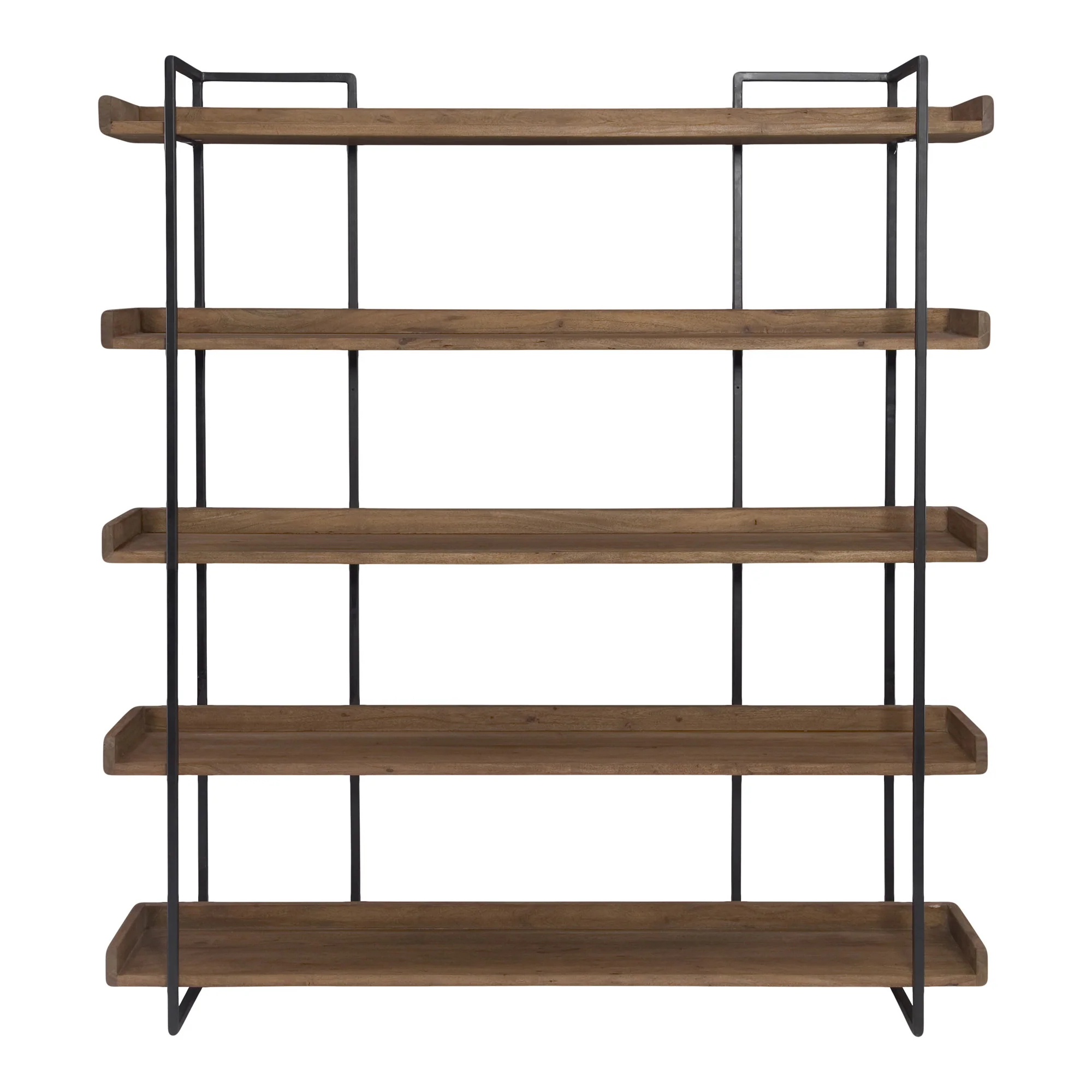 Brown and Black Metal and Wood Five Tier Bookcase By Homeroots - Image 5