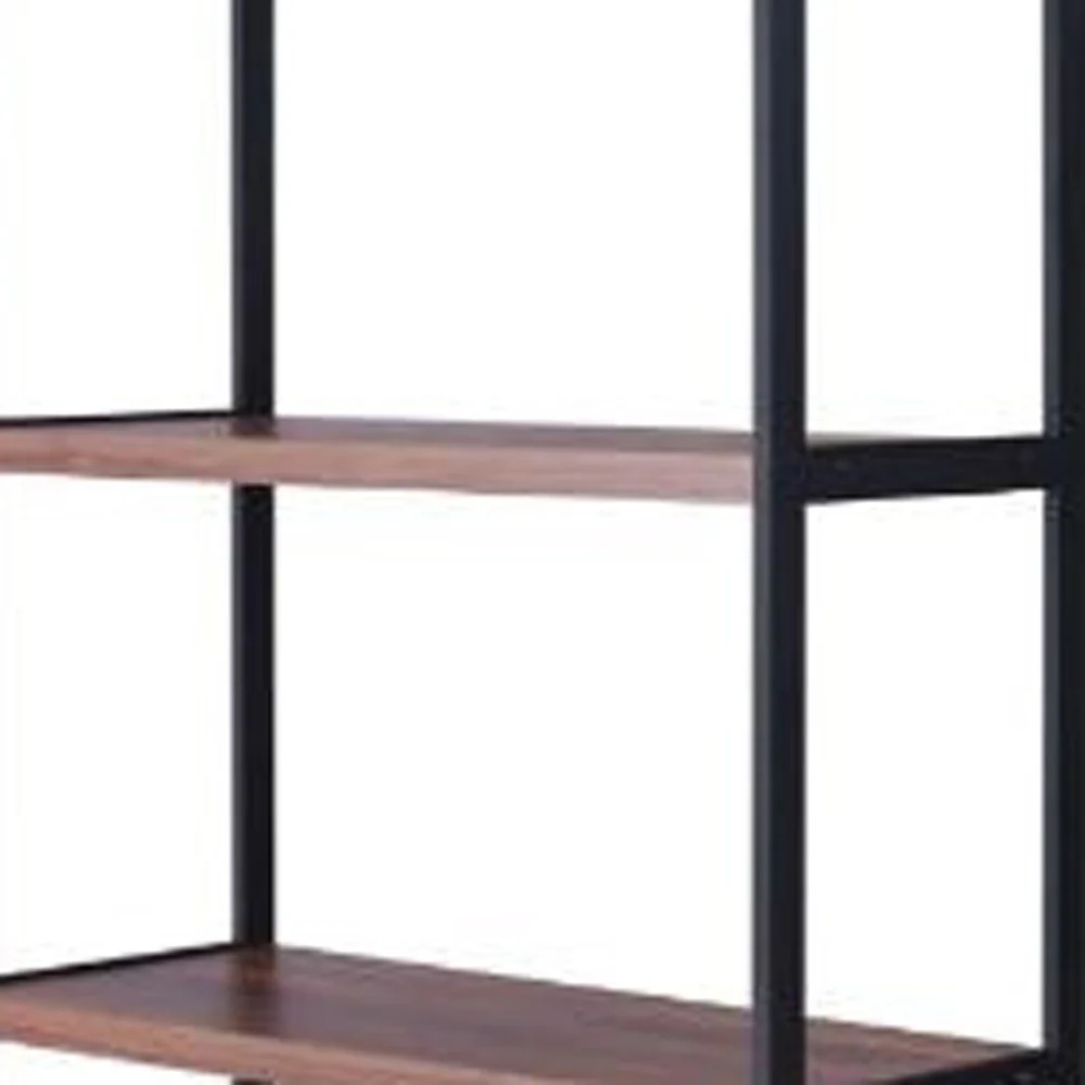Brown And Black Metal Three Tier Bookcase with Two Doors By Homeroots - Image 3