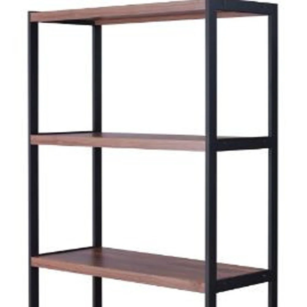 Brown And Black Metal Three Tier Bookcase with Two Doors By Homeroots - Image 4