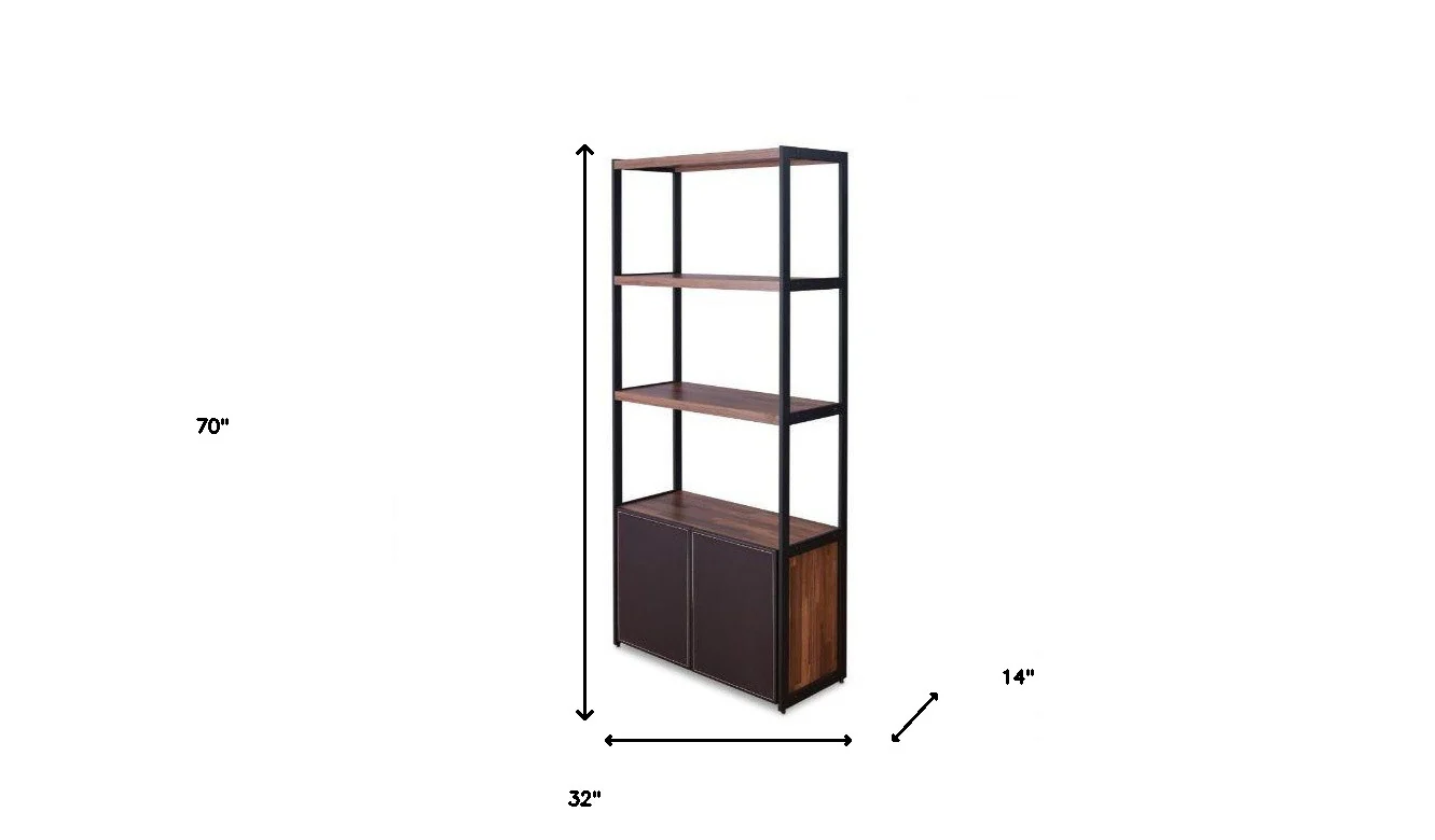 Brown And Black Metal Three Tier Bookcase with Two Doors By Homeroots - Image 5