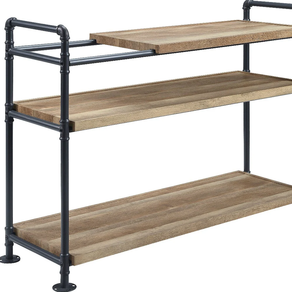 Brown And Black Metal Three Tier Etagere Bookcase By Homeroots - Image 2
