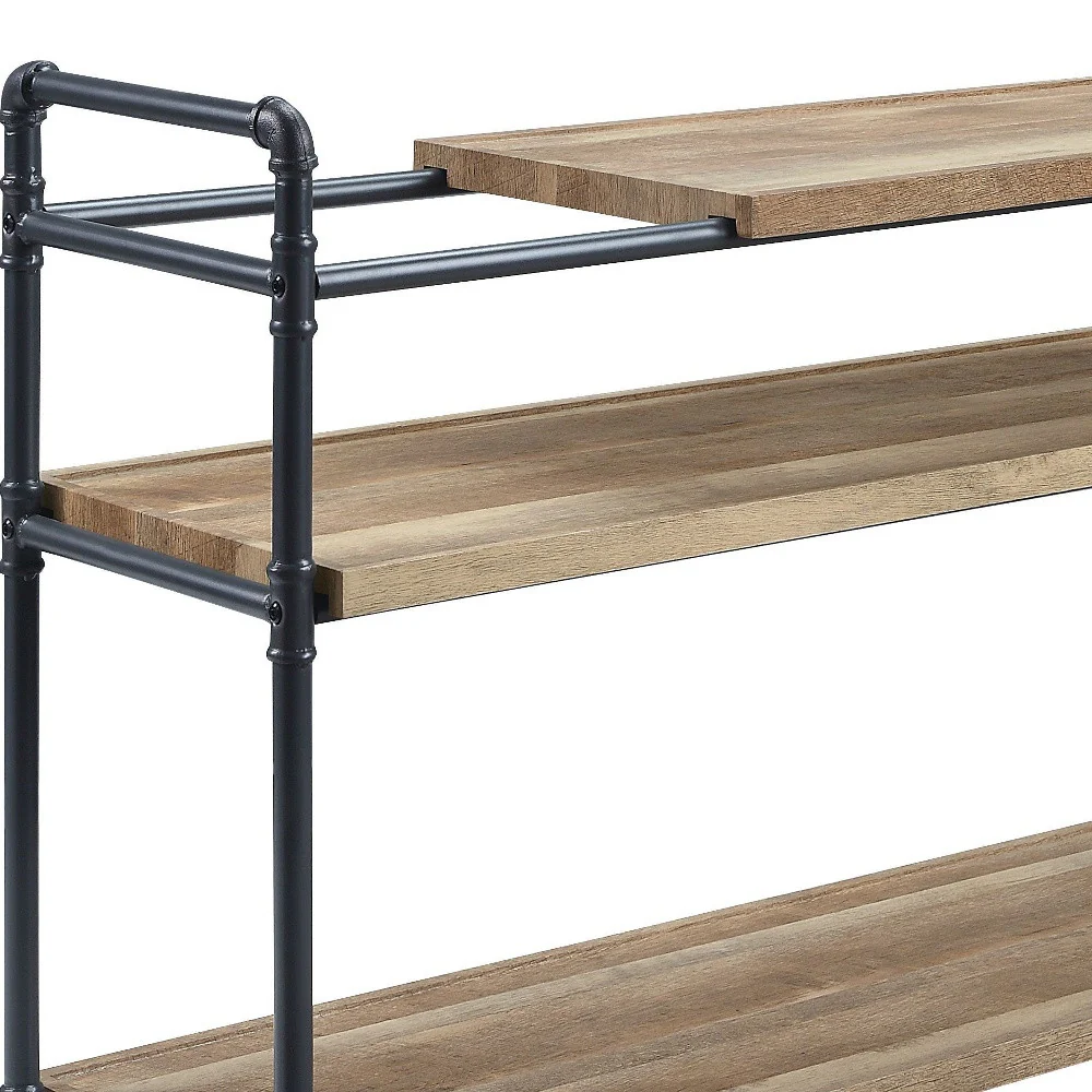 Brown And Black Metal Three Tier Etagere Bookcase By Homeroots - Image 3