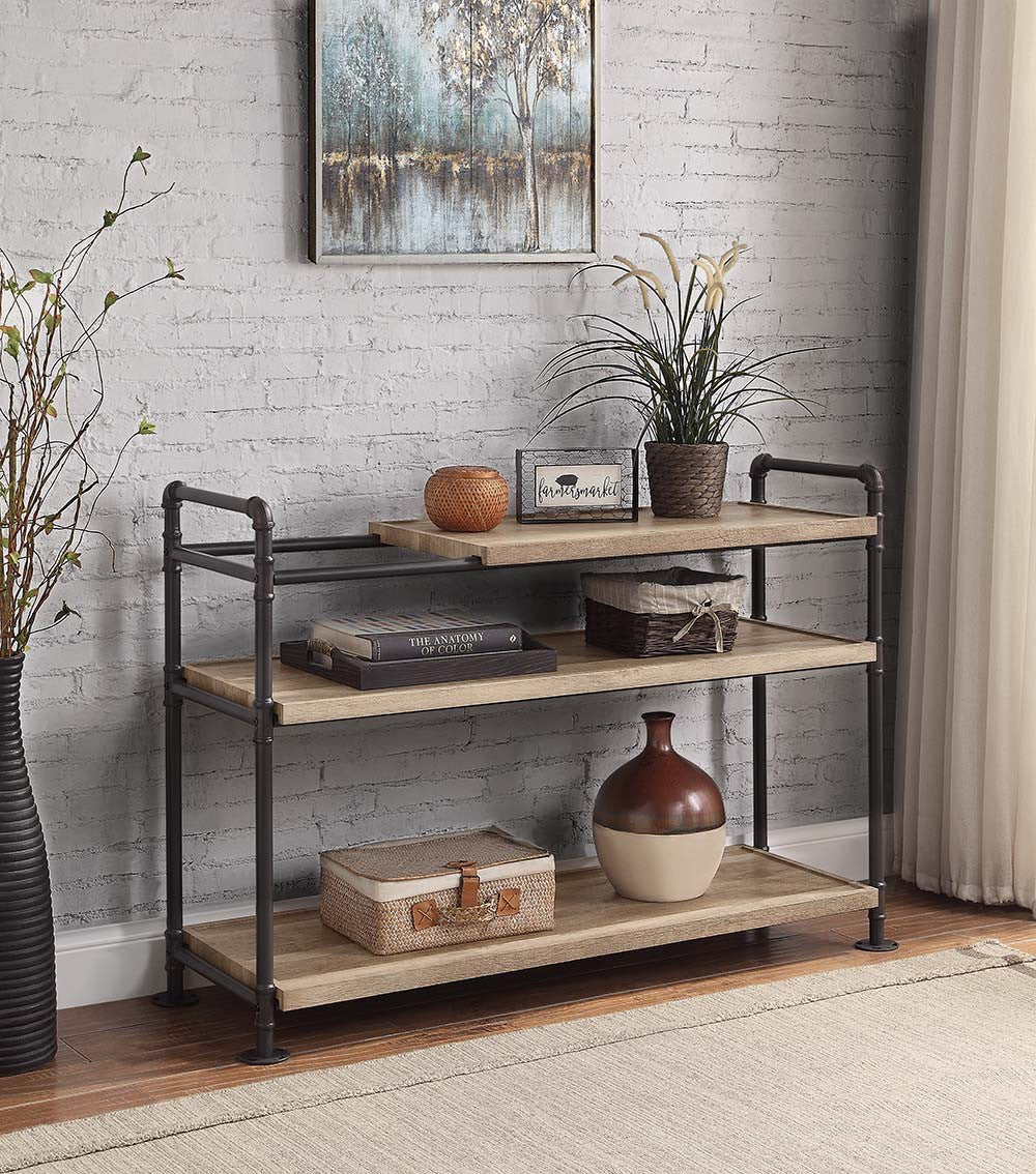 Brown And Black Metal Three Tier Etagere Bookcase By Homeroots - Image 4