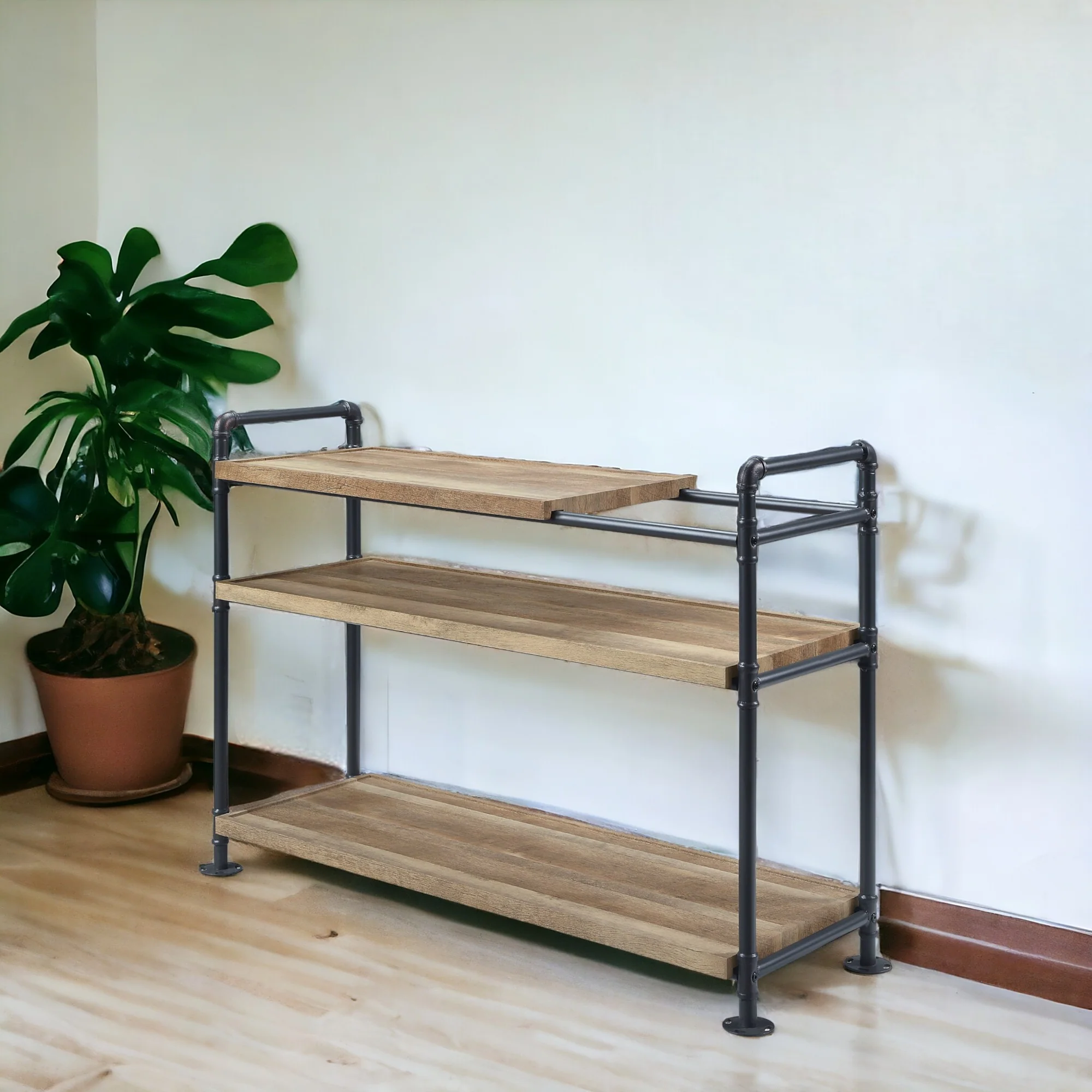 Brown And Black Metal Three Tier Etagere Bookcase By Homeroots - Image 7