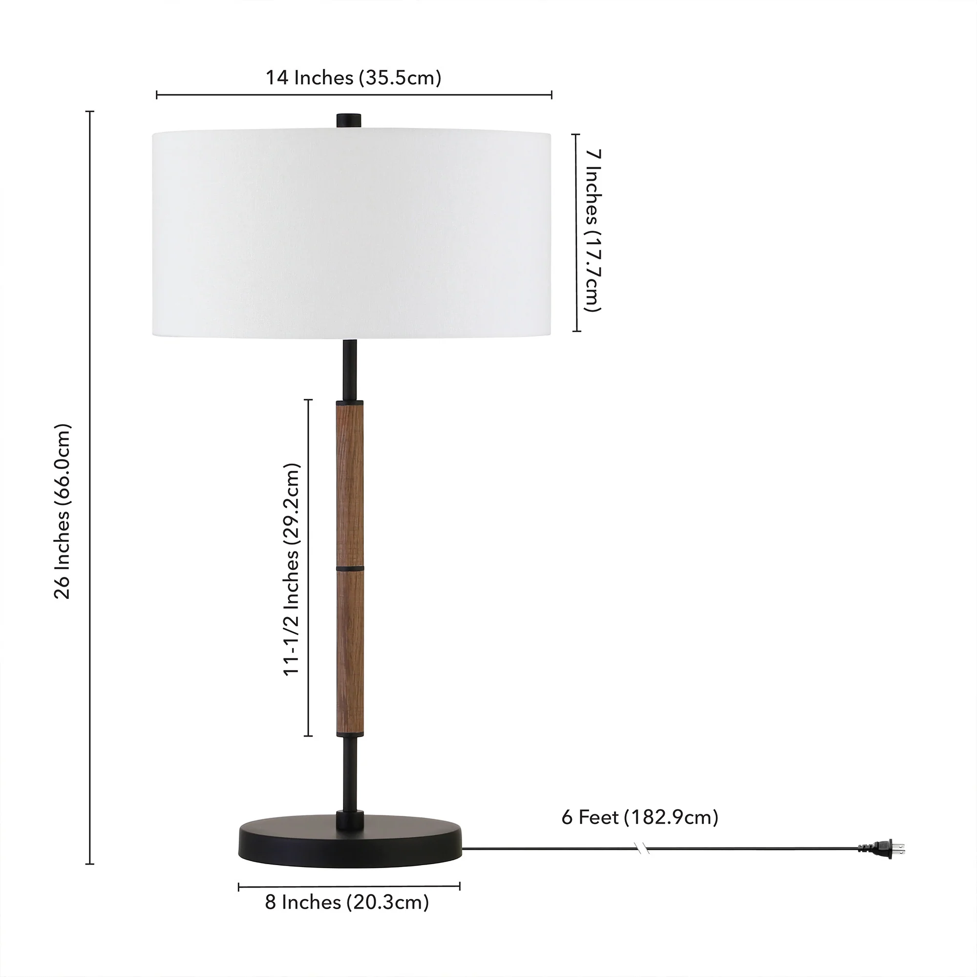 Brown and Black Metal Two Light Table Lamp With White Drum Shade By Homeroots - Image 5