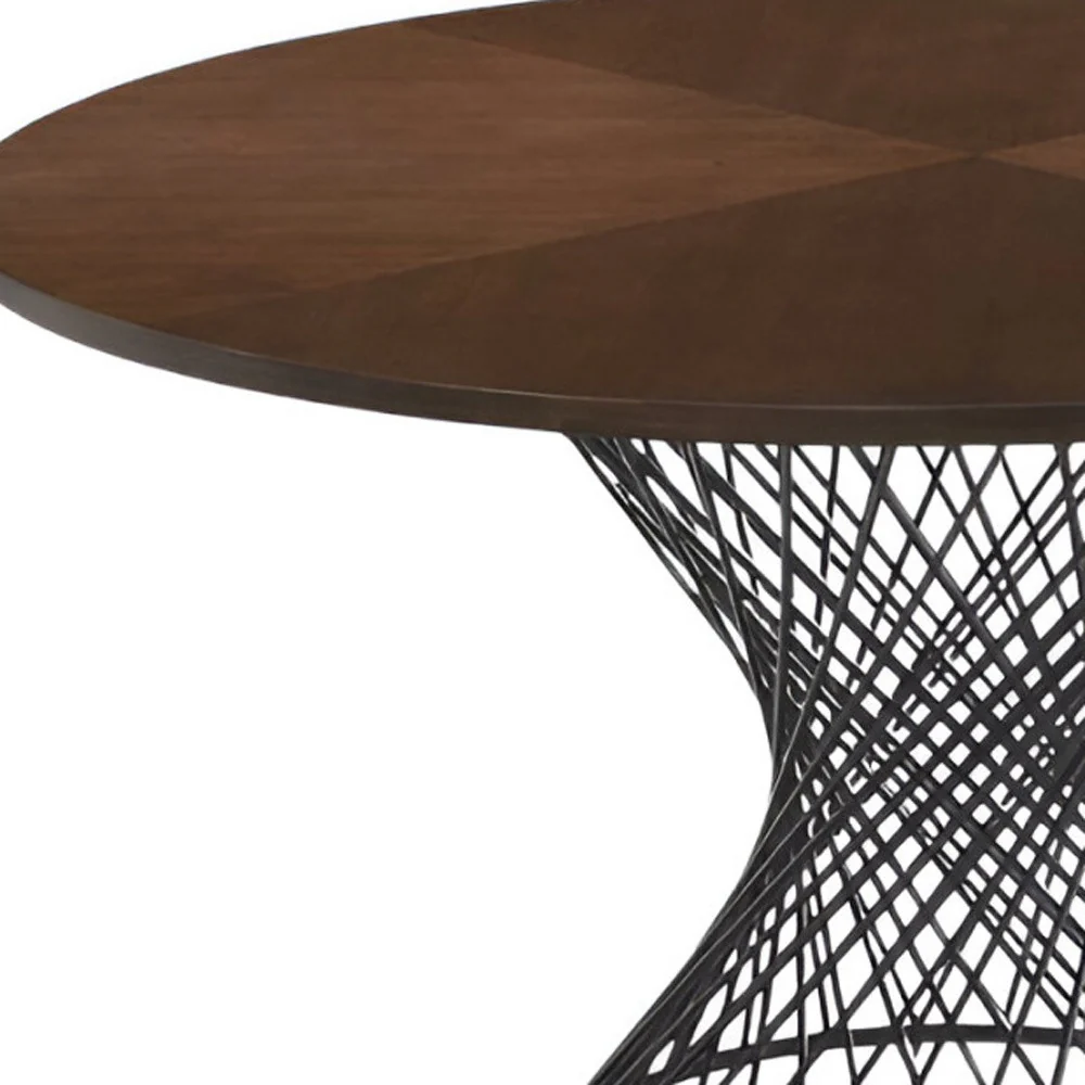 Brown And Black Rounded Solid Manufactured Wood And Iron Pedestal Base Dining Table By Homeroots - Image 2