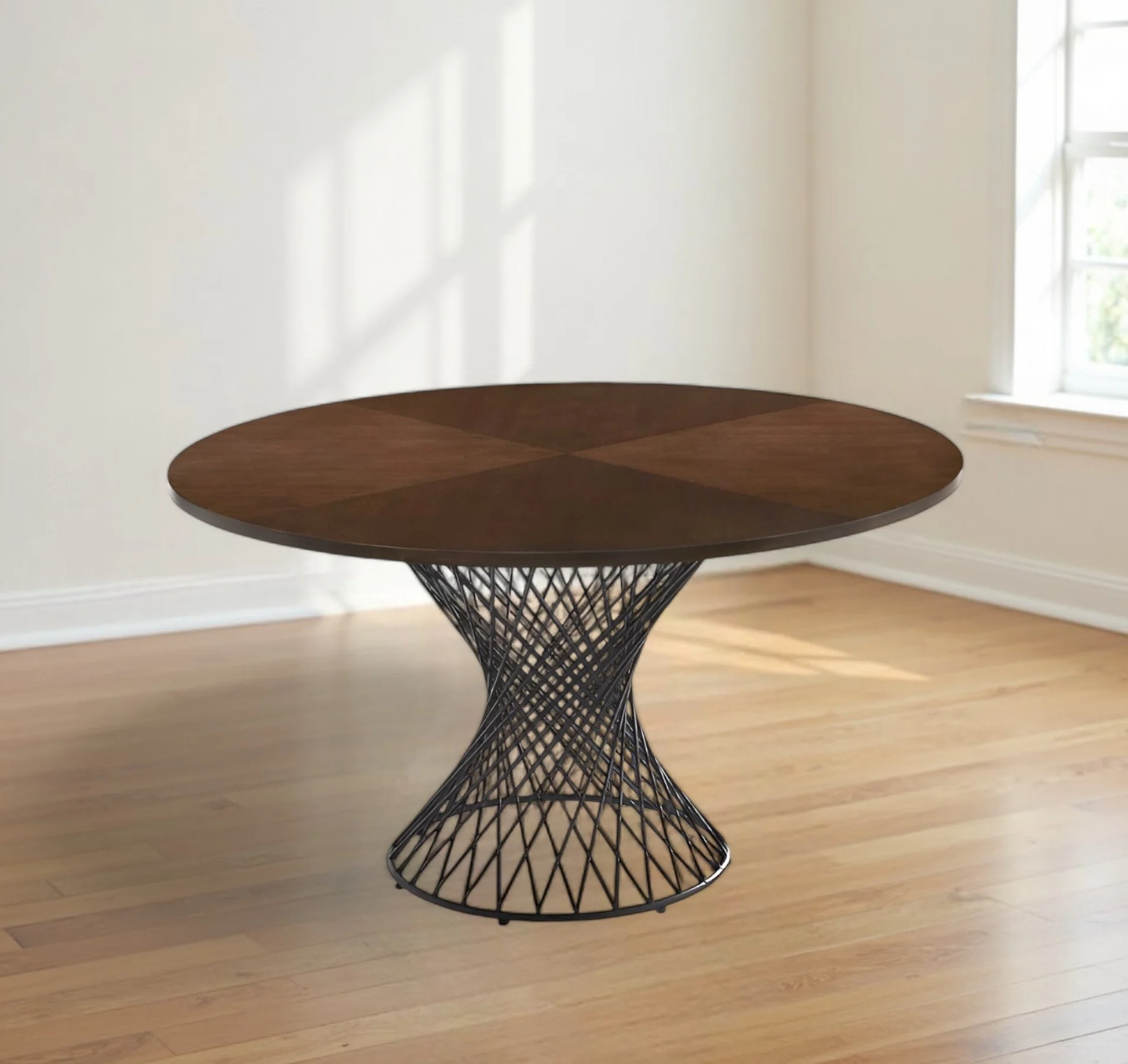 Brown And Black Rounded Solid Manufactured Wood And Iron Pedestal Base Dining Table By Homeroots - Image 4