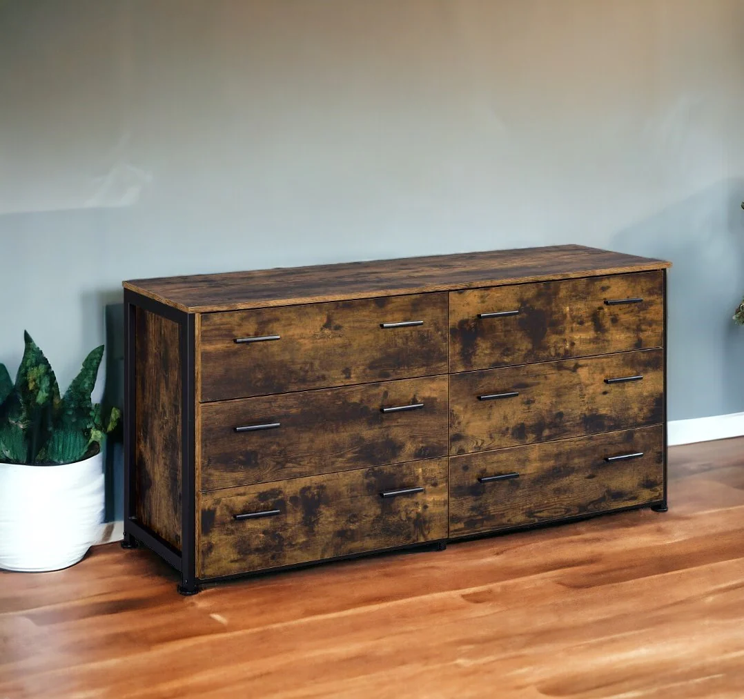 Brown and Black Six Drawer Double Dresser By Homeroots - Image 2