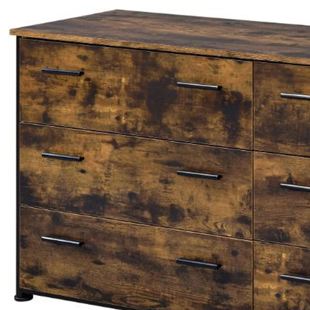 Brown and Black Six Drawer Double Dresser By Homeroots - Image 4