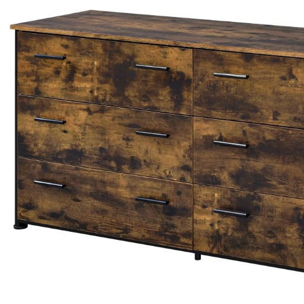 Brown and Black Six Drawer Double Dresser By Homeroots - Image 5
