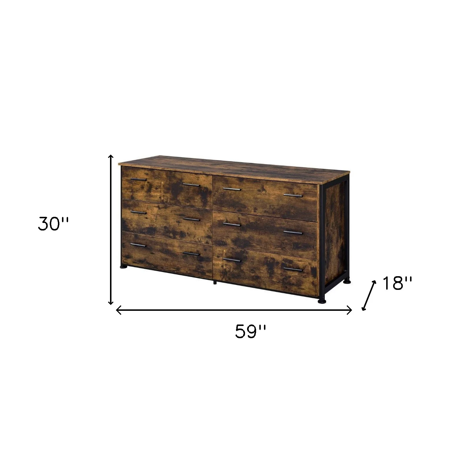 Brown and Black Six Drawer Double Dresser By Homeroots - Image 6