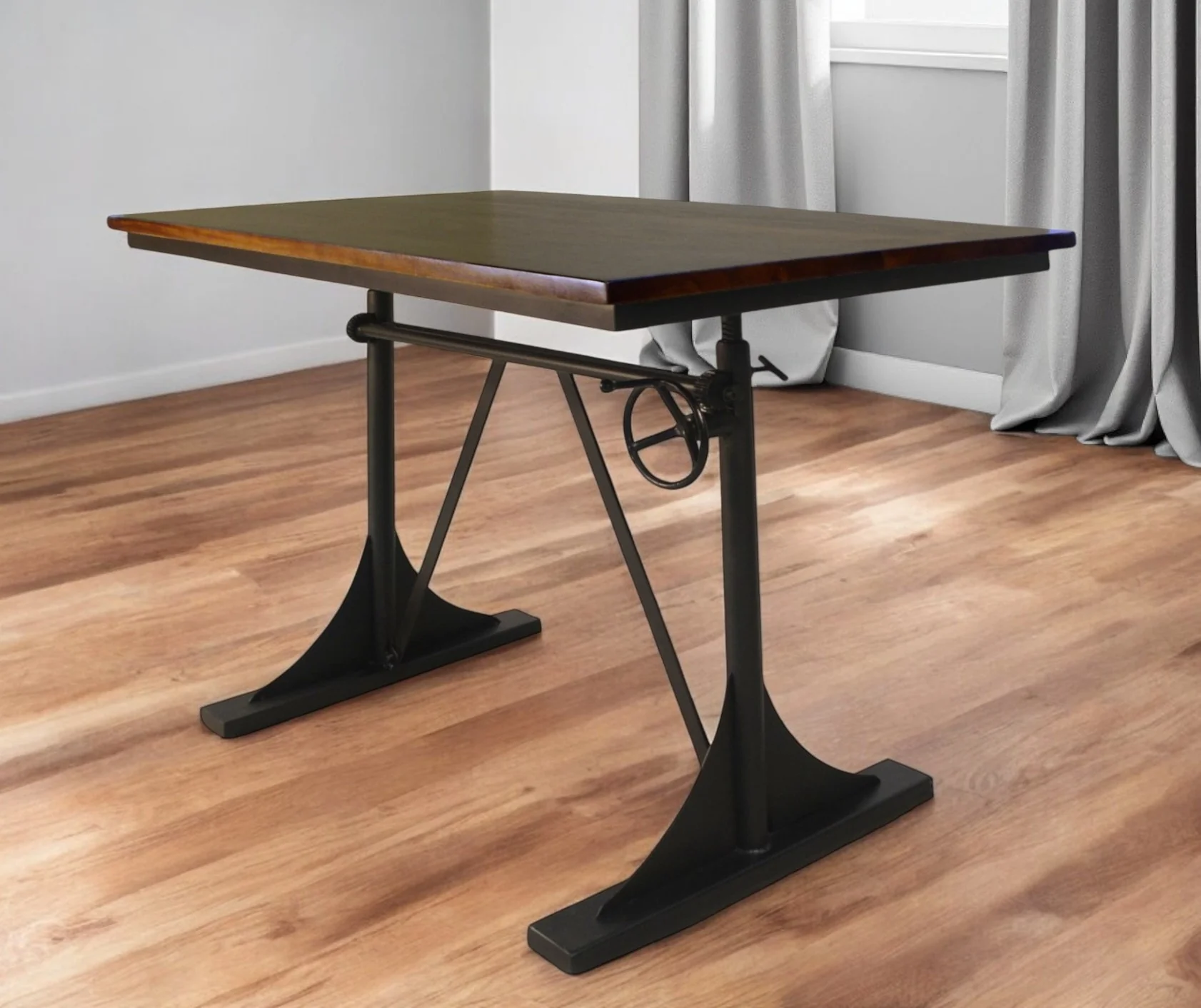 Brown And Black Solid Wood And Iron Trestle Base Dining Table By Homeroots - Image 2