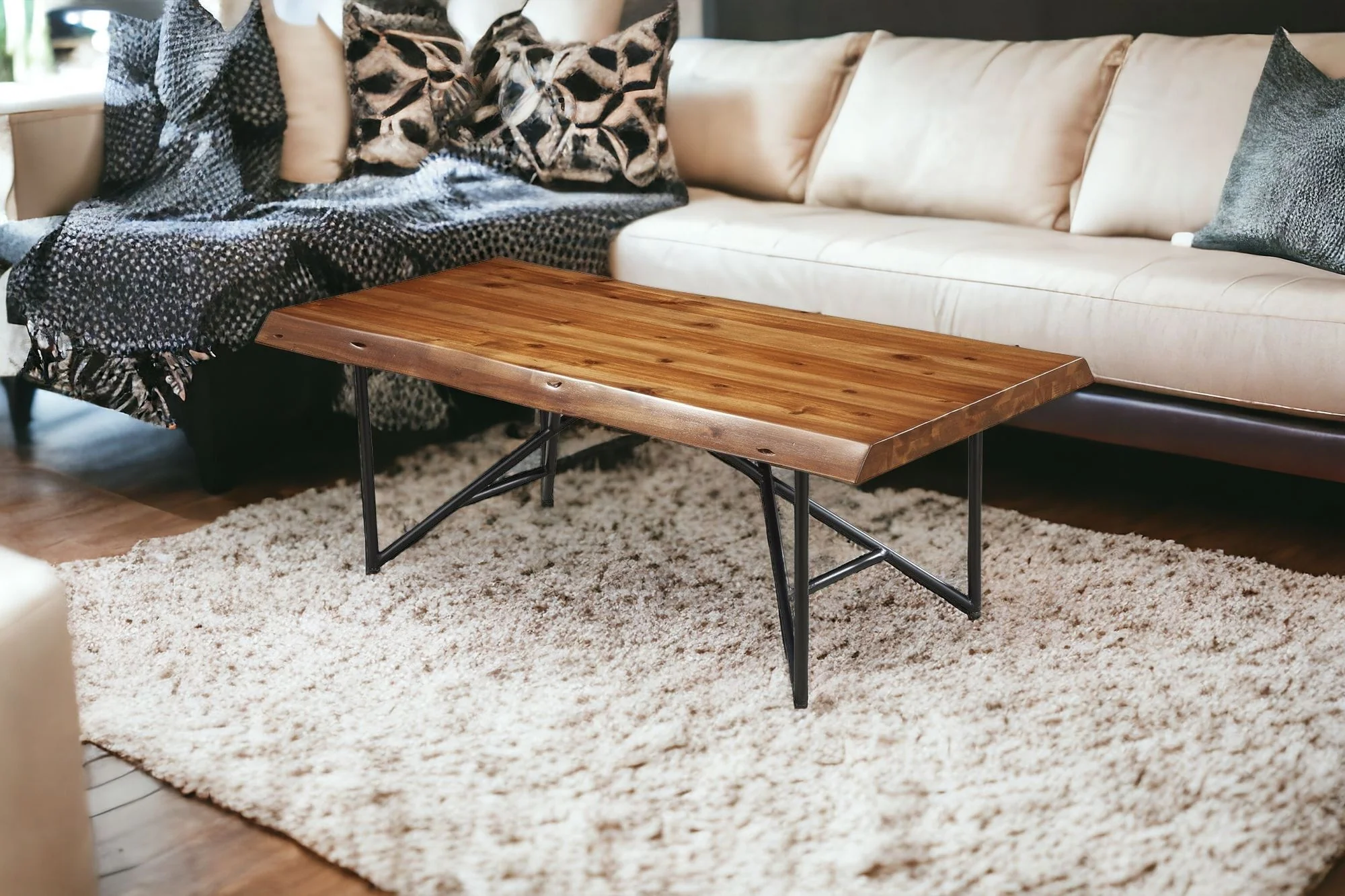 Brown And Black Solid Wood And Metal Coffee Table By Homeroots - Image 2