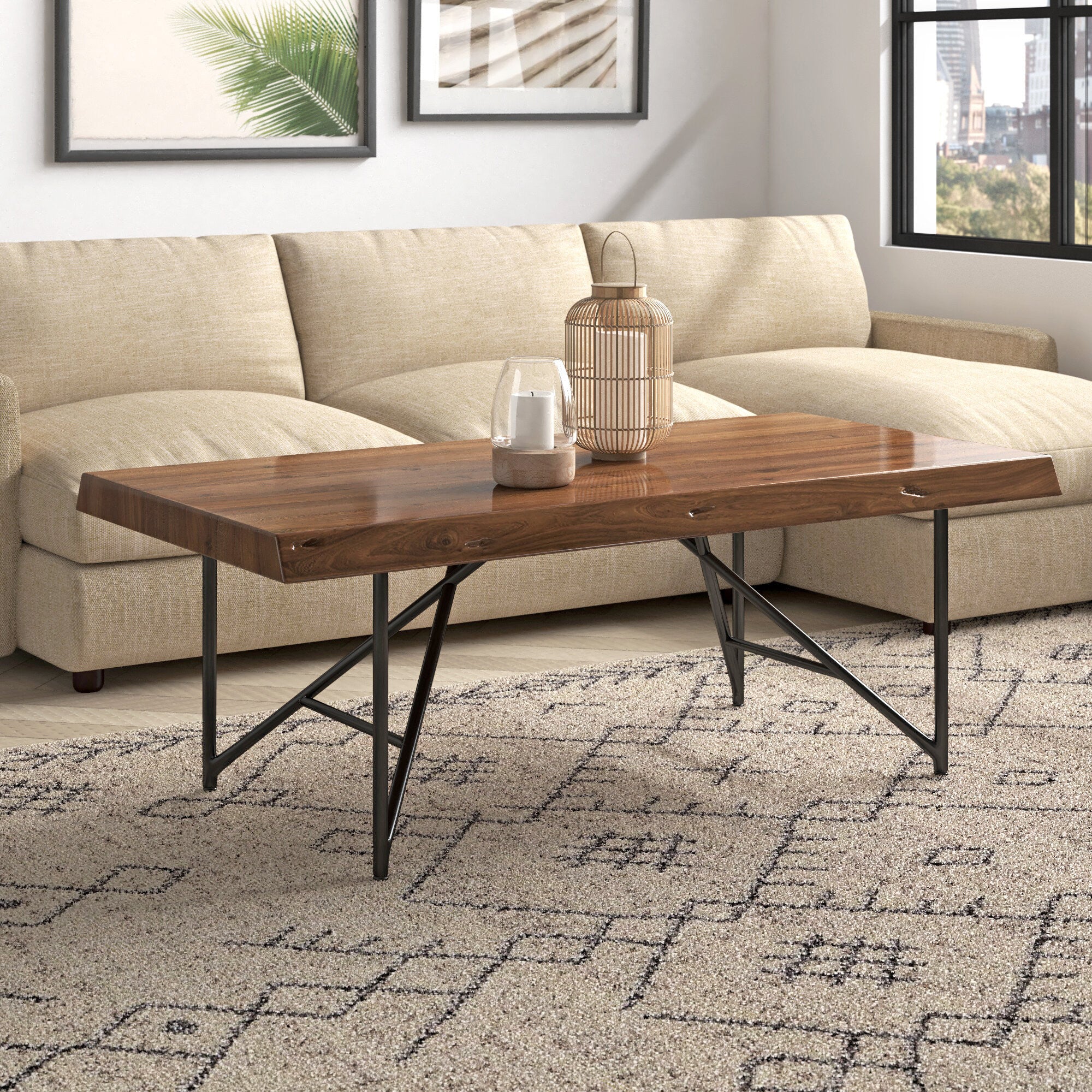 Brown And Black Solid Wood And Metal Coffee Table By Homeroots - Image 5