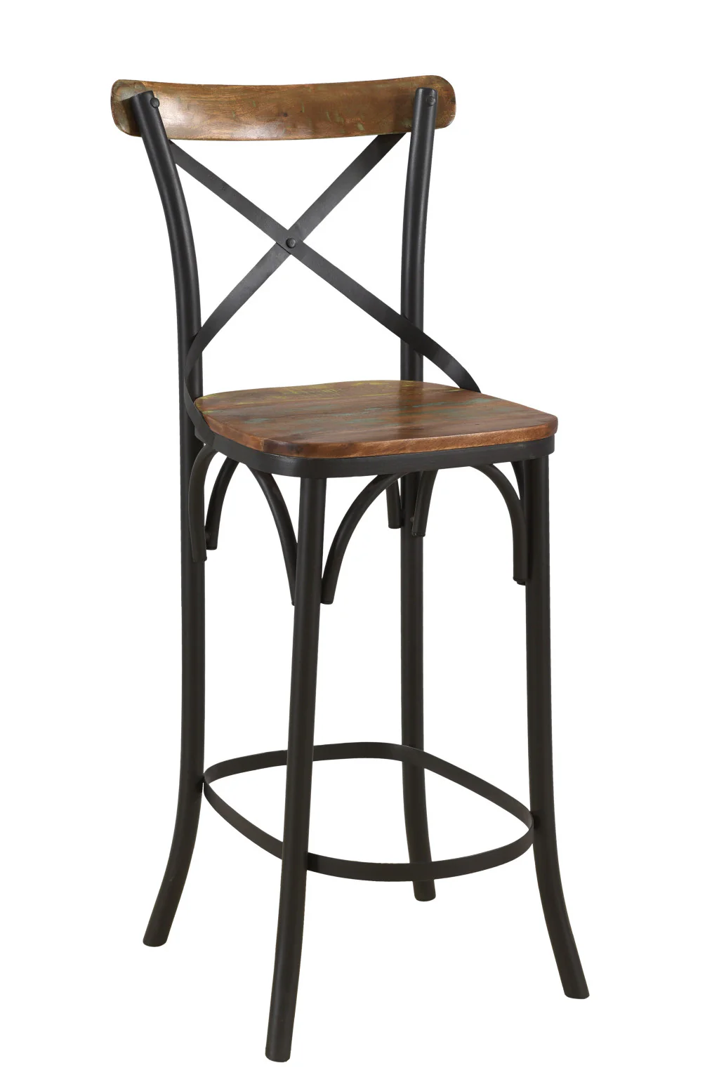 Brown and Black Solid Wood and Metal Counter Height Bar Chair By Homeroots - Image 3