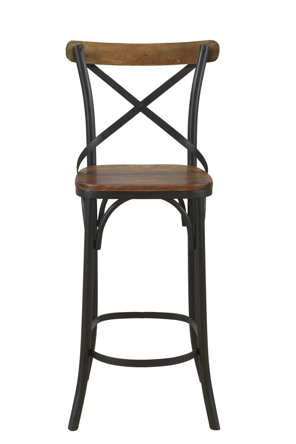Brown and Black Solid Wood and Metal Counter Height Bar Chair By Homeroots - Image 4