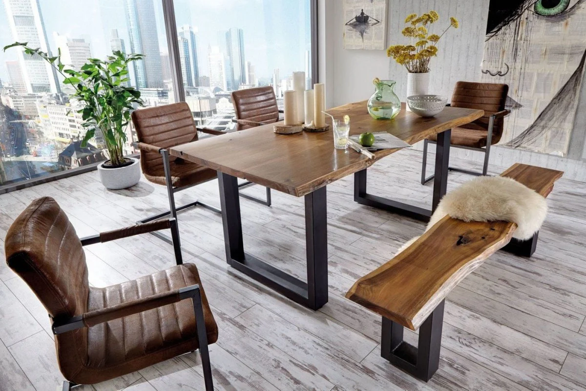 Brown And Black Solid Wood And Metal Sled Base Dining Table By Homeroots - Image 6