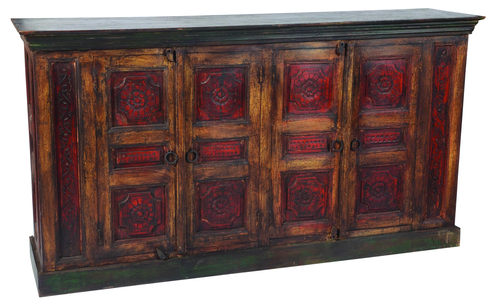 Brown and Black Solid Wood Buffet Table with Four Doors By Homeroots - Image 2
