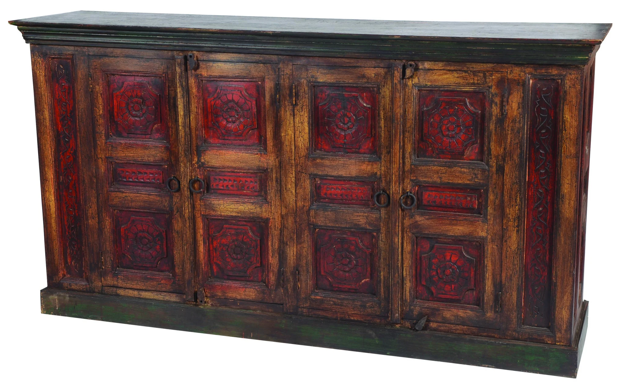 Brown and Black Solid Wood Buffet Table with Four Doors By Homeroots - Image 3
