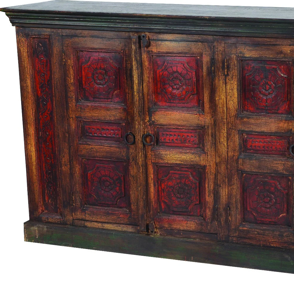 Brown and Black Solid Wood Buffet Table with Four Doors By Homeroots - Image 4