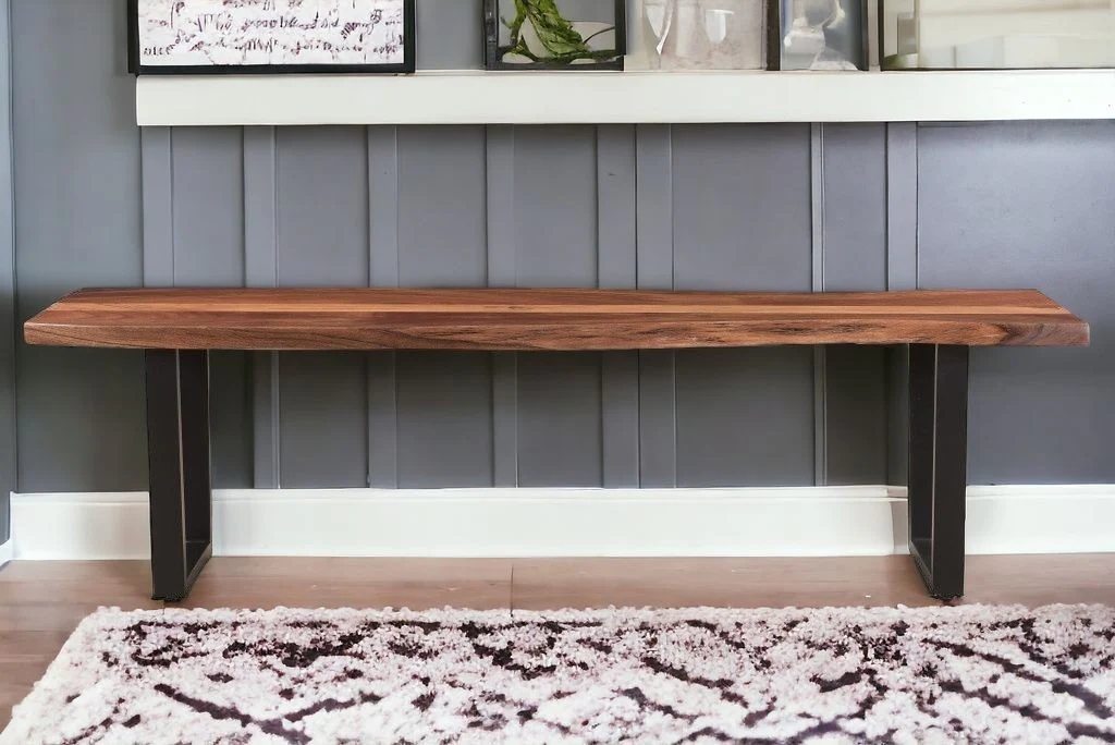 Brown And Black Solid Wood Dining bench By Homeroots - Image 4