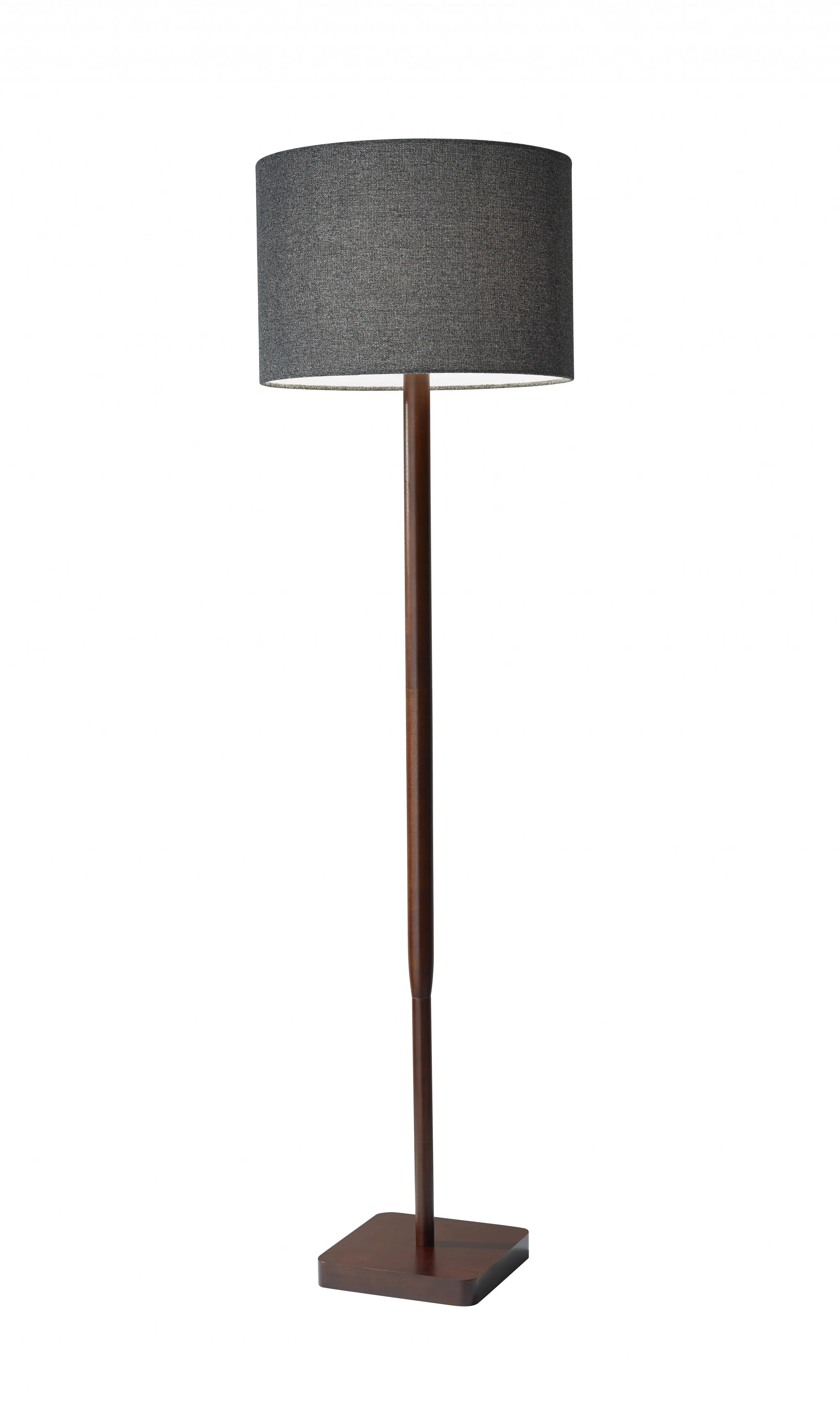 Brown And Black Solid Wood Floor Lamp With Dark Gray Fabric Drum Shade By Homeroots - Image 2