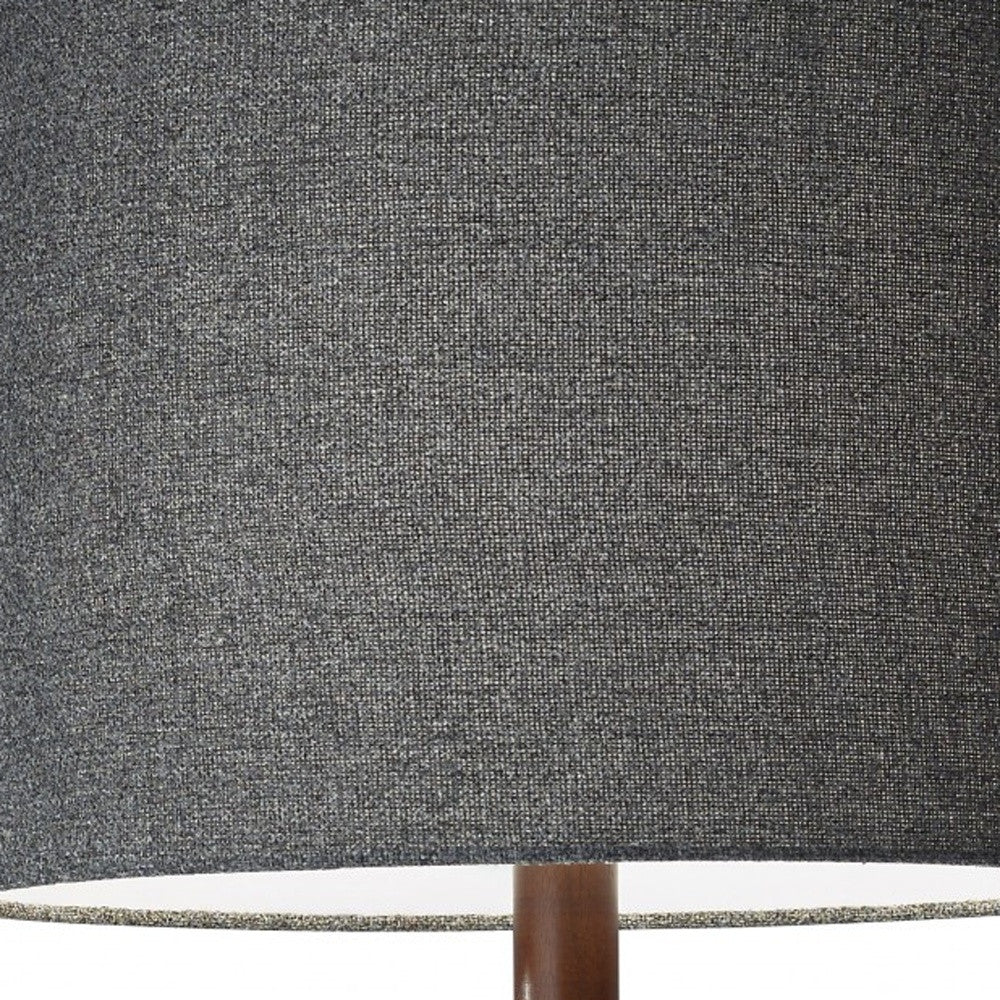Brown And Black Solid Wood Floor Lamp With Dark Gray Fabric Drum Shade By Homeroots - Image 3