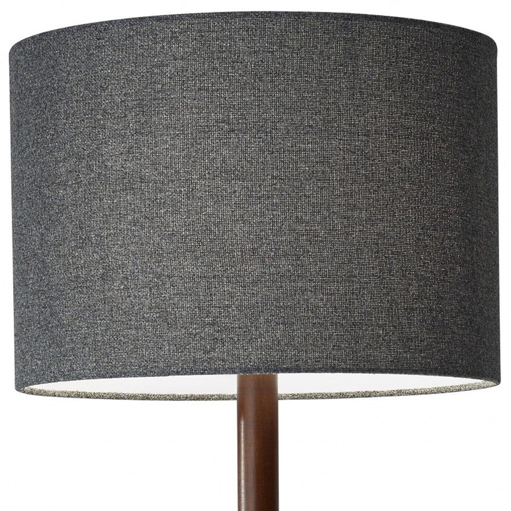 Brown And Black Solid Wood Floor Lamp With Dark Gray Fabric Drum Shade By Homeroots - Image 4