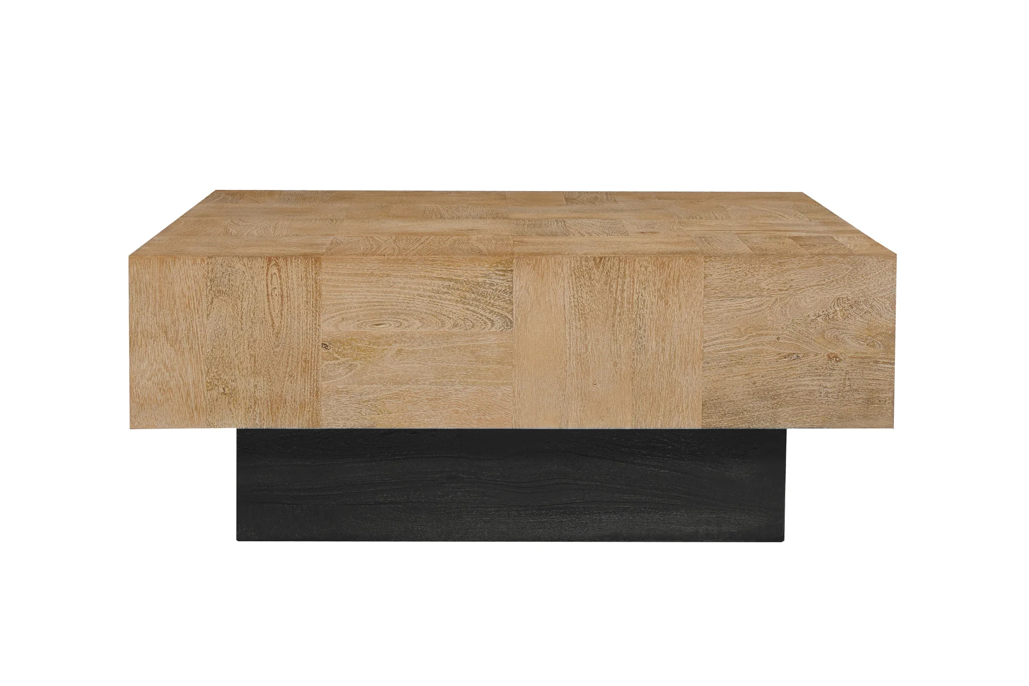 Brown and Black Solid Wood Square Block Coffee Table By Homeroots - Image 2