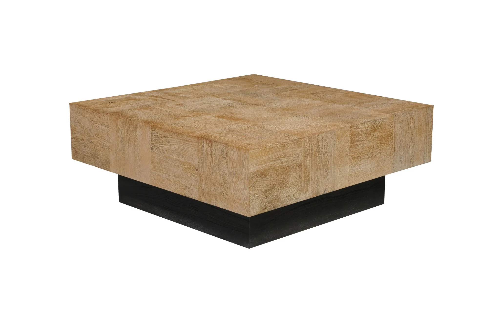 Brown and Black Solid Wood Square Block Coffee Table By Homeroots - Image 4