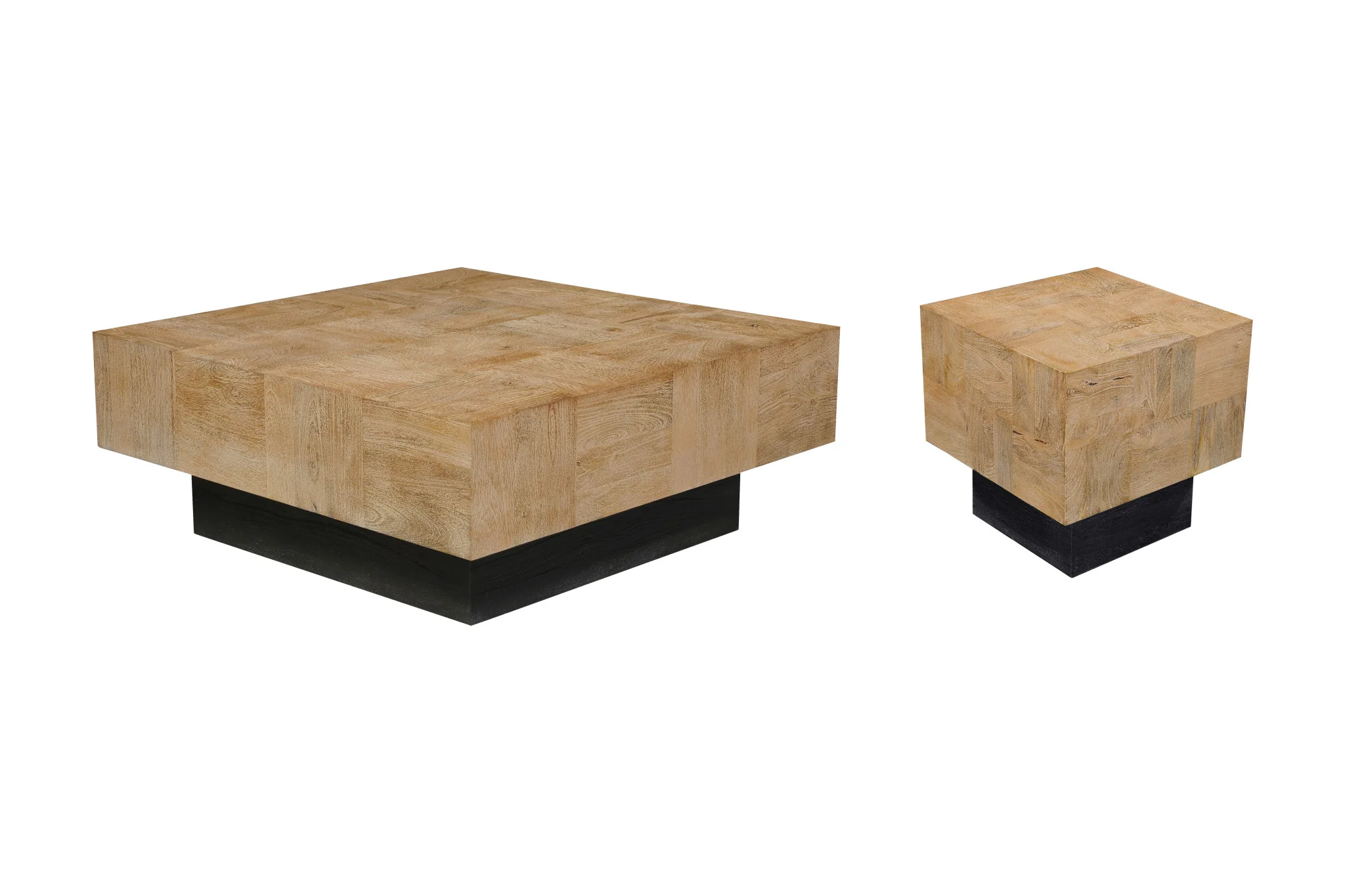 Brown and Black Solid Wood Square Block Coffee Table By Homeroots - Image 5