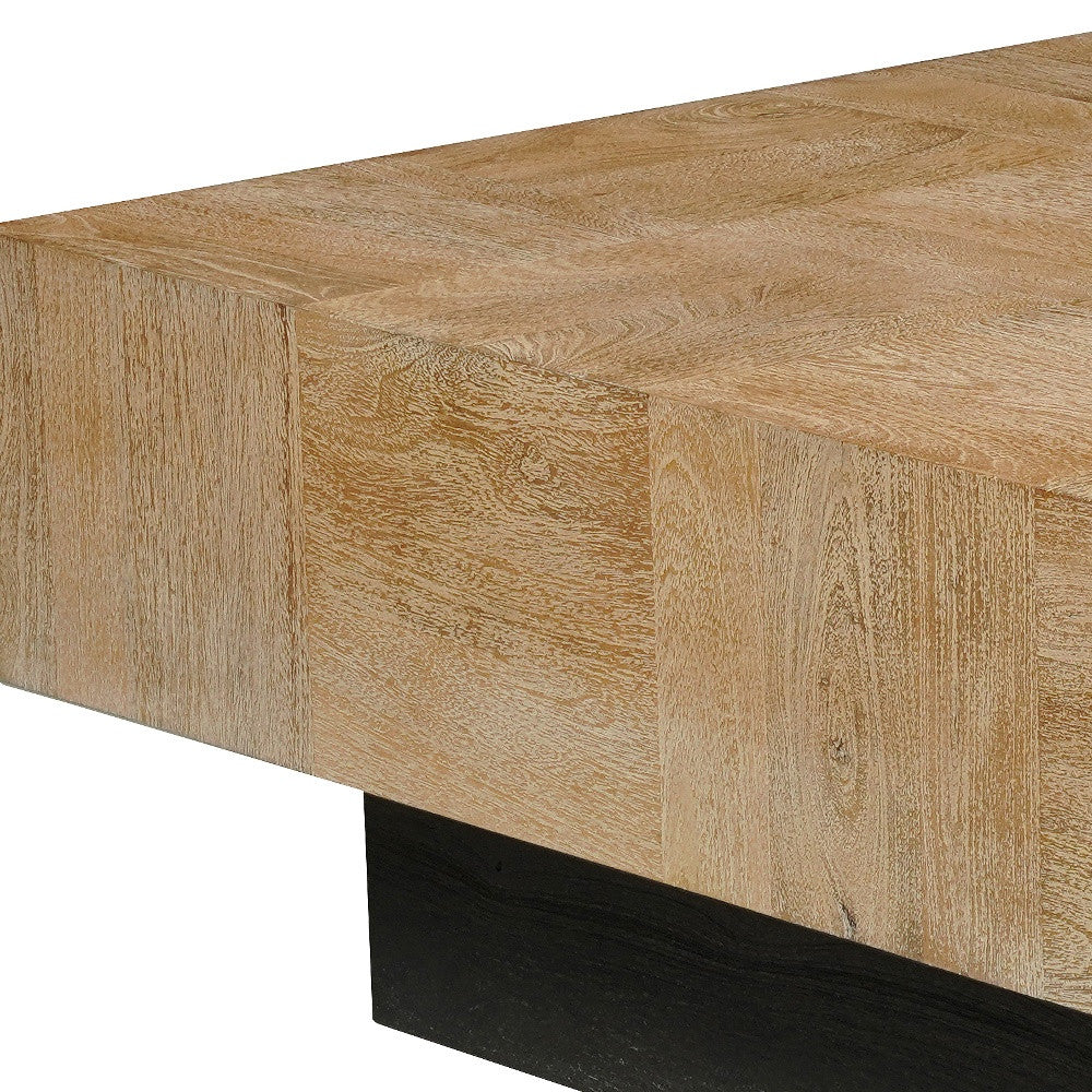 Brown and Black Solid Wood Square Block Coffee Table By Homeroots - Image 8