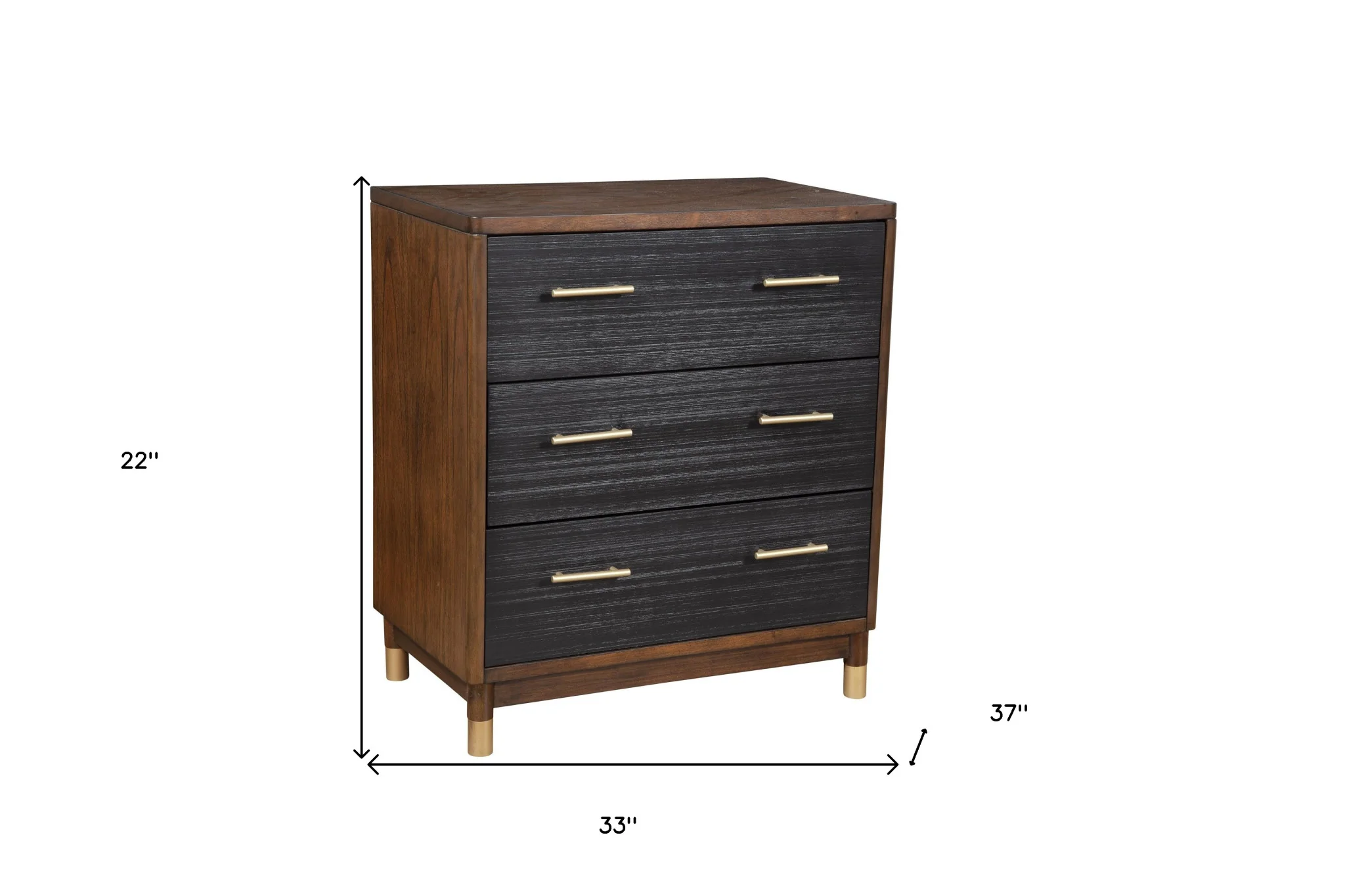 Brown and Black Solid Wood Three Drawer Chest By Homeroots - Image 4