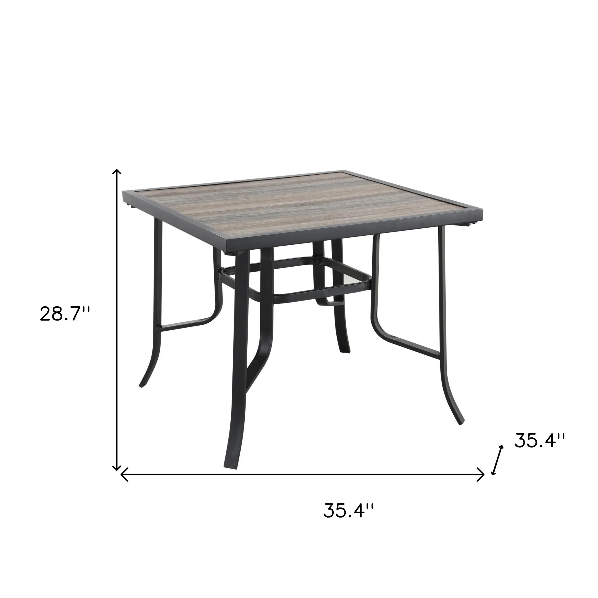 Brown and Black Square Metal Outdoor Dining Table By Homeroots - Image 3