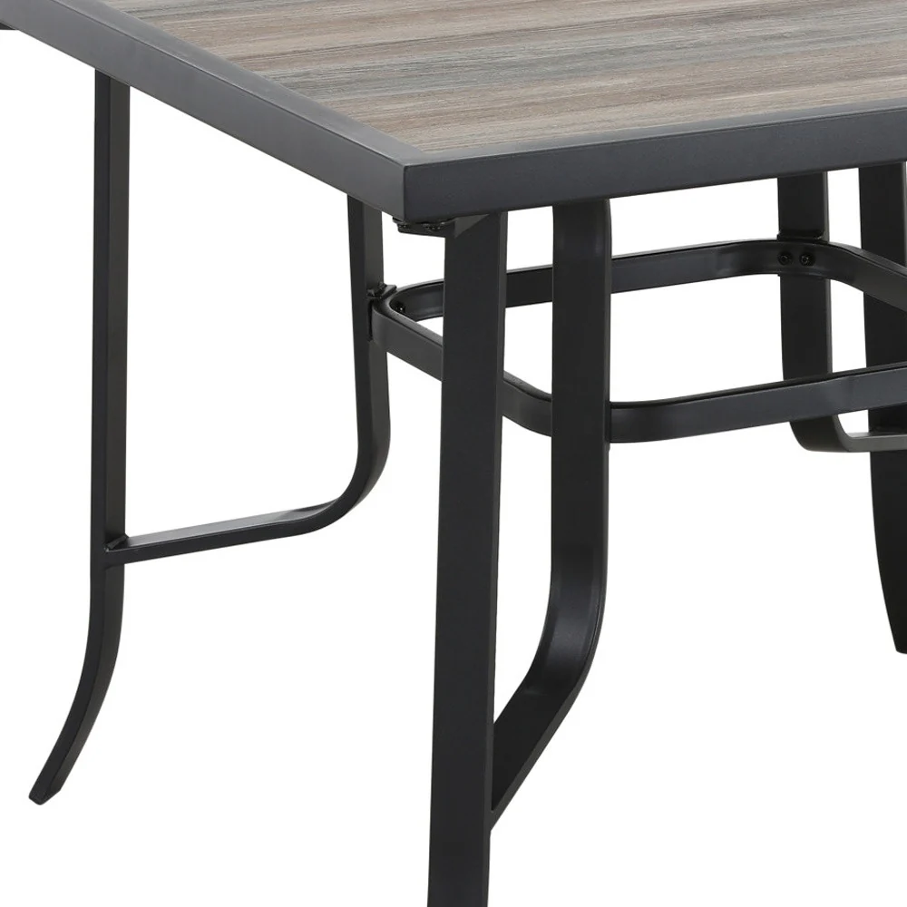 Brown and Black Square Metal Outdoor Dining Table By Homeroots - Image 4
