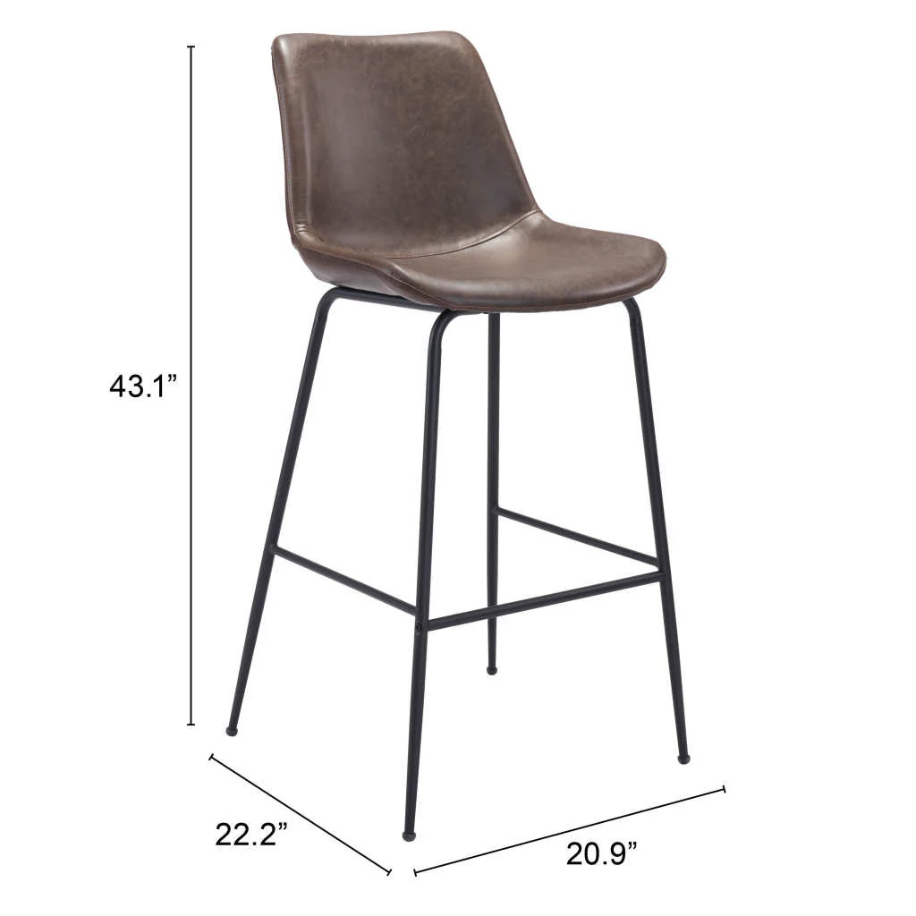 Brown and Black Steel Low Back Bar Height Bar Chair By Homeroots - Image 8