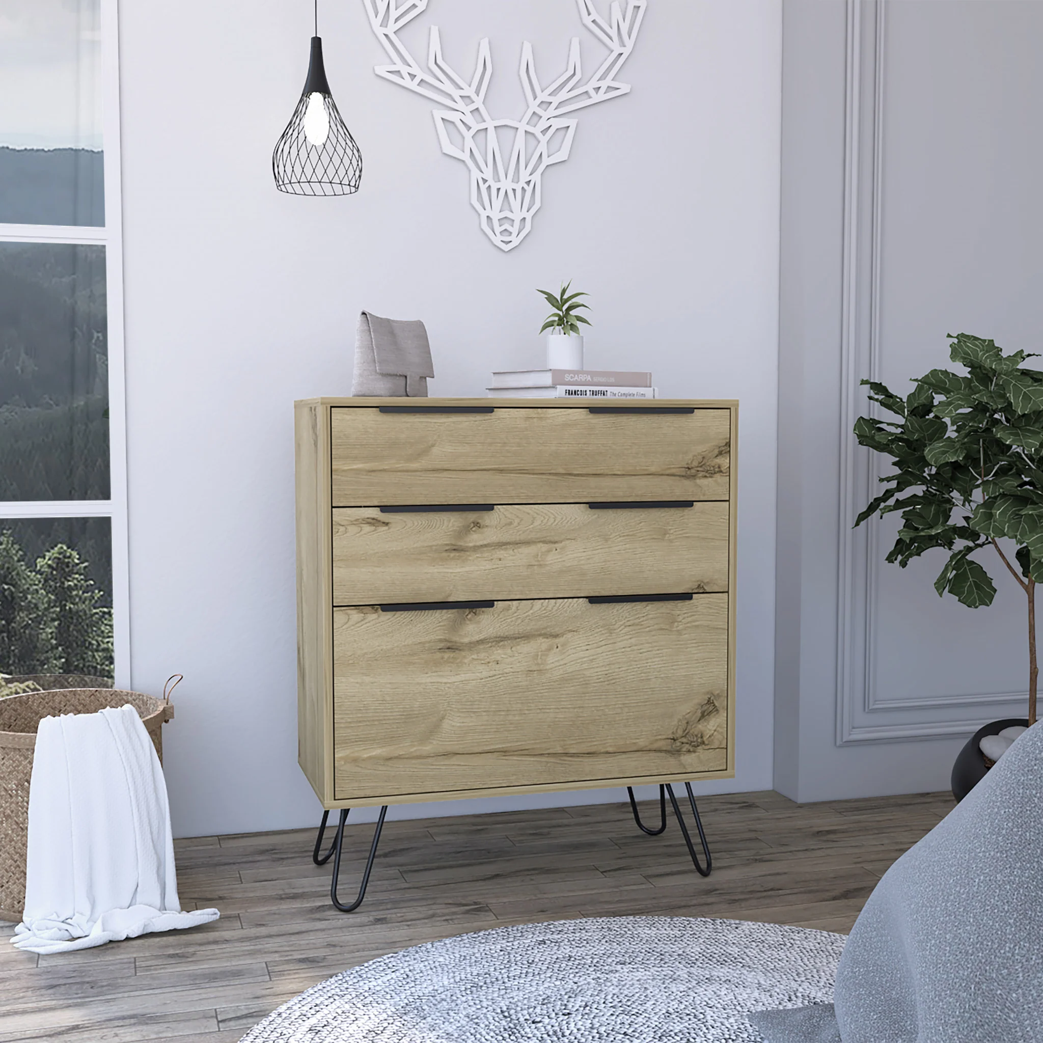Brown and Black Three Drawer Dresser By Homeroots - Image 6